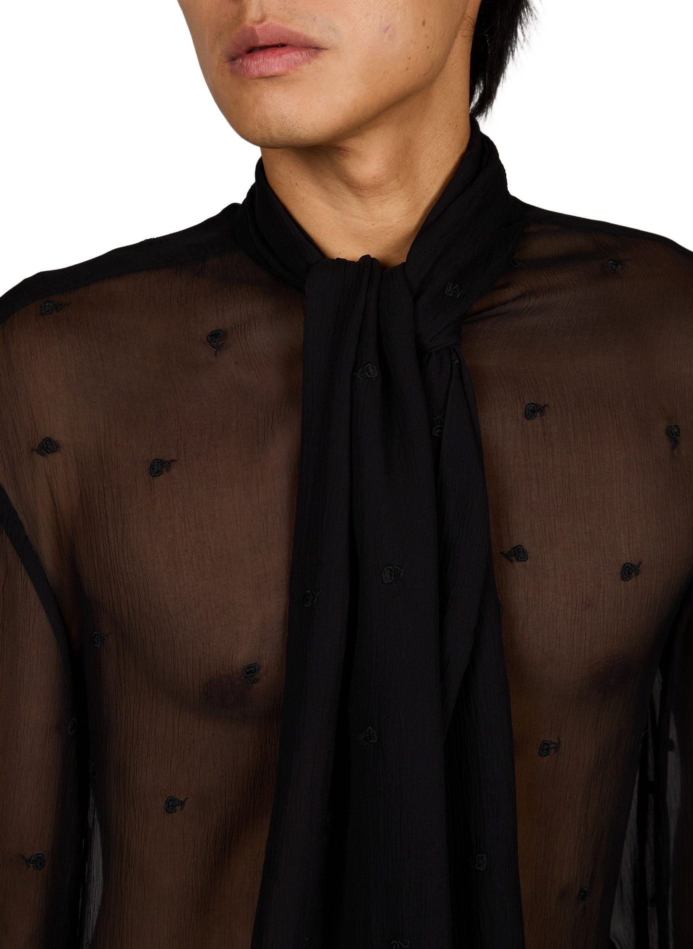 Shirt with embroidered silk lavallière collar ALAINPAUL Black