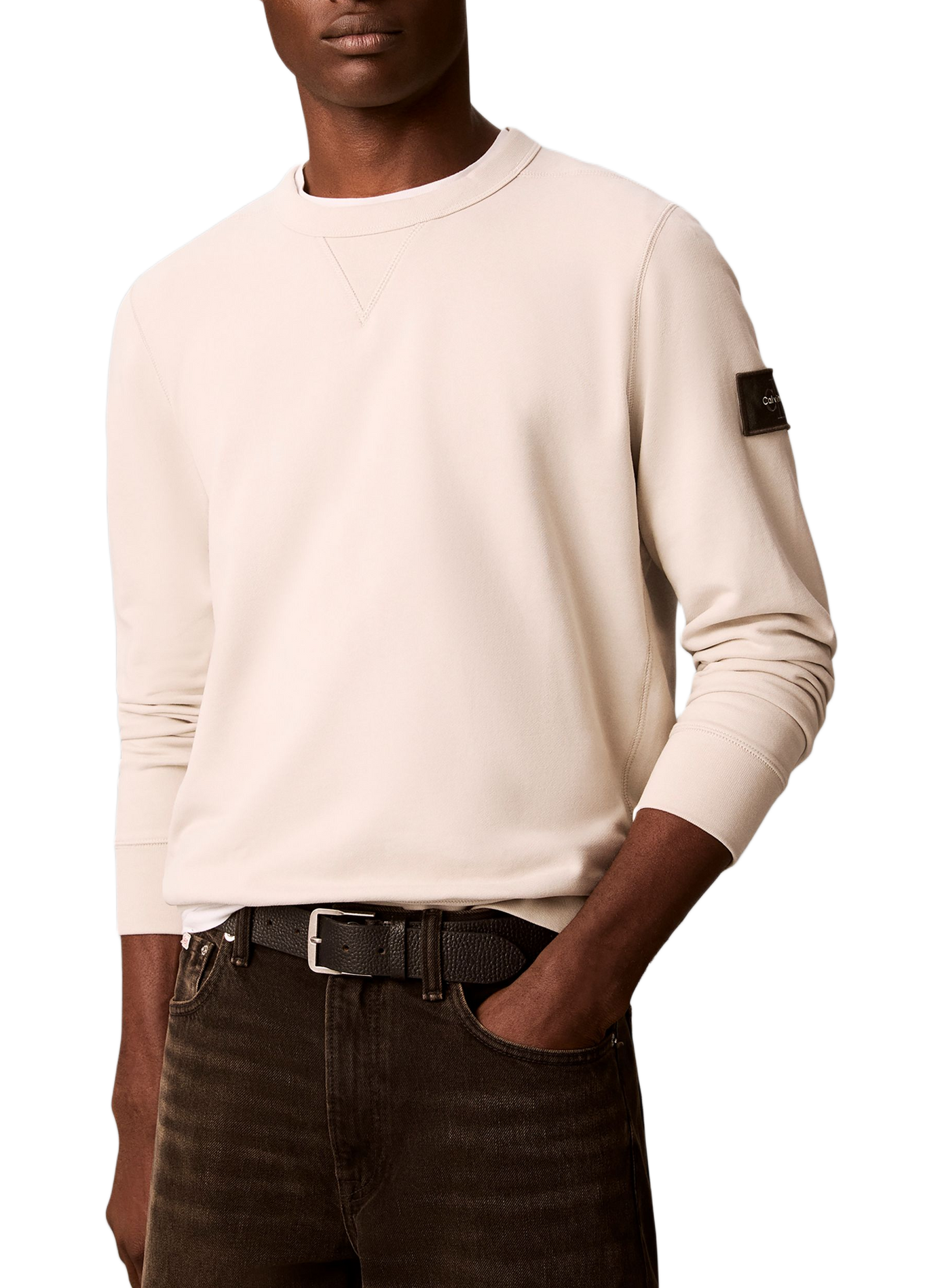 Gerader Sweatshirt mit Logo aus Baumwollmischung CALVIN KLEIN Beige