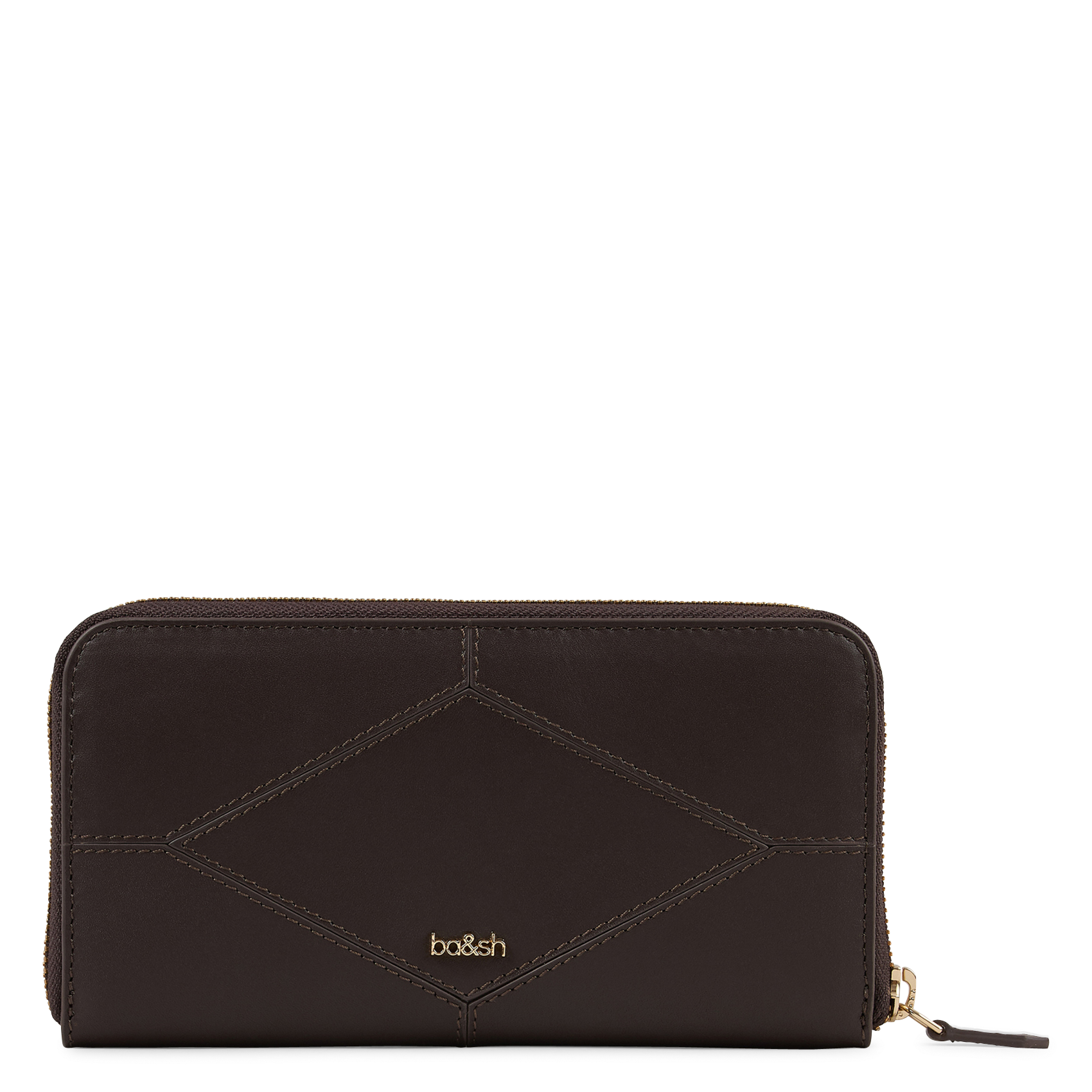 Portefeuille zippé uni en cuir bifold BA&SH Marron