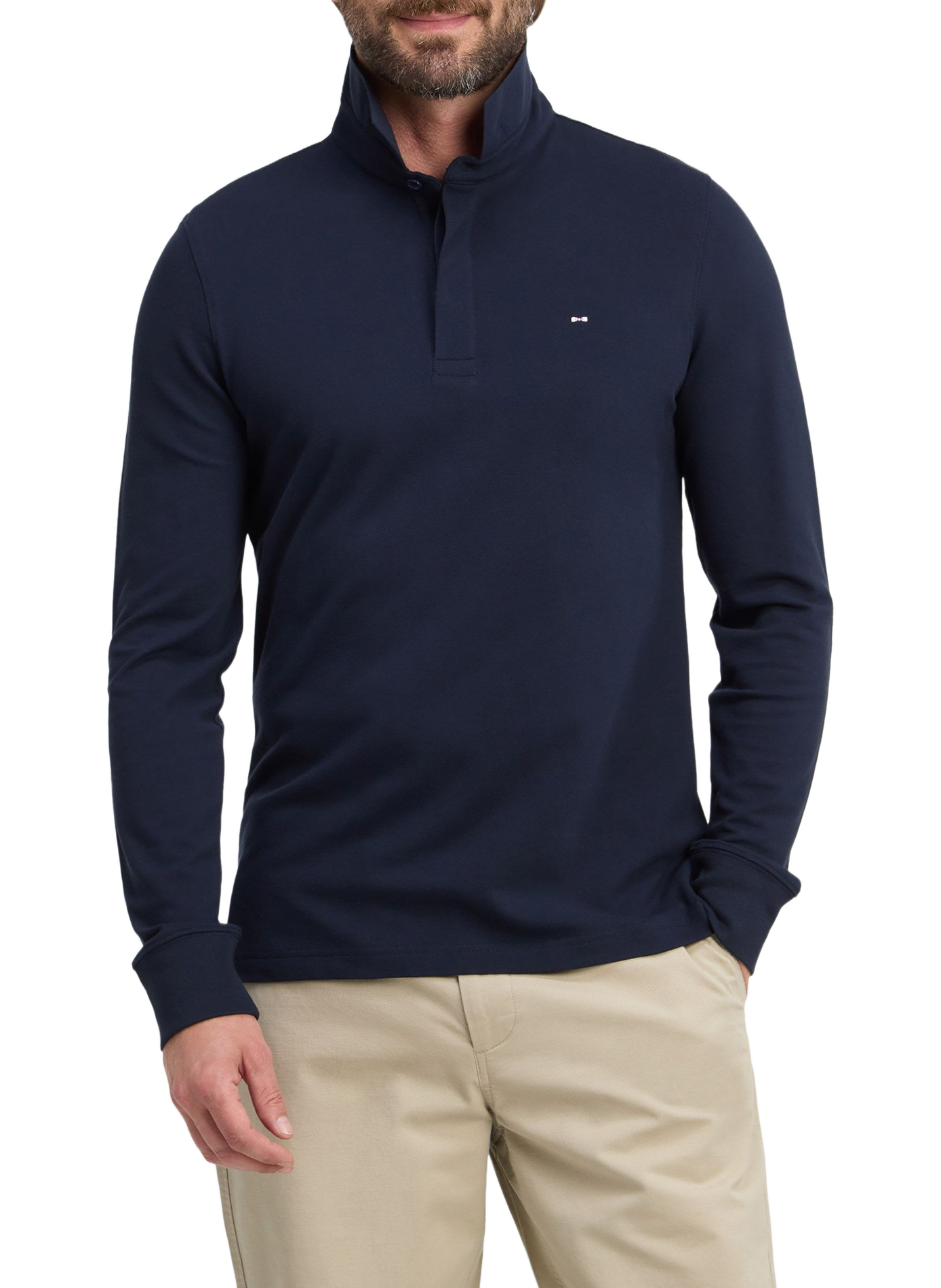 Langarm-Poloshirt aus Baumwollmischgewebe EDEN PARK Blau