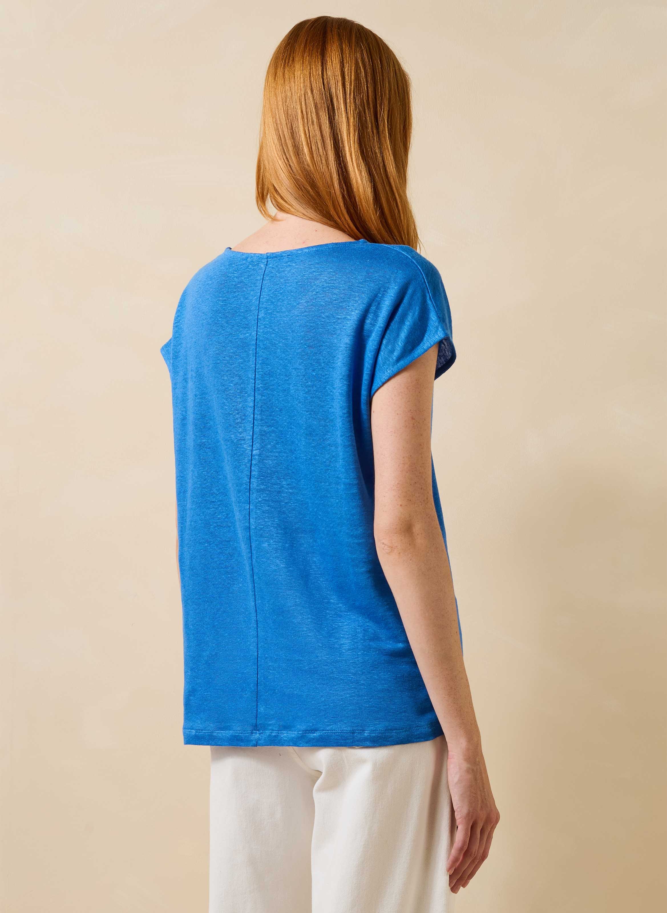 Recht T-shirt van gemêleerd linnen LA FEE MARABOUTEE Blauw