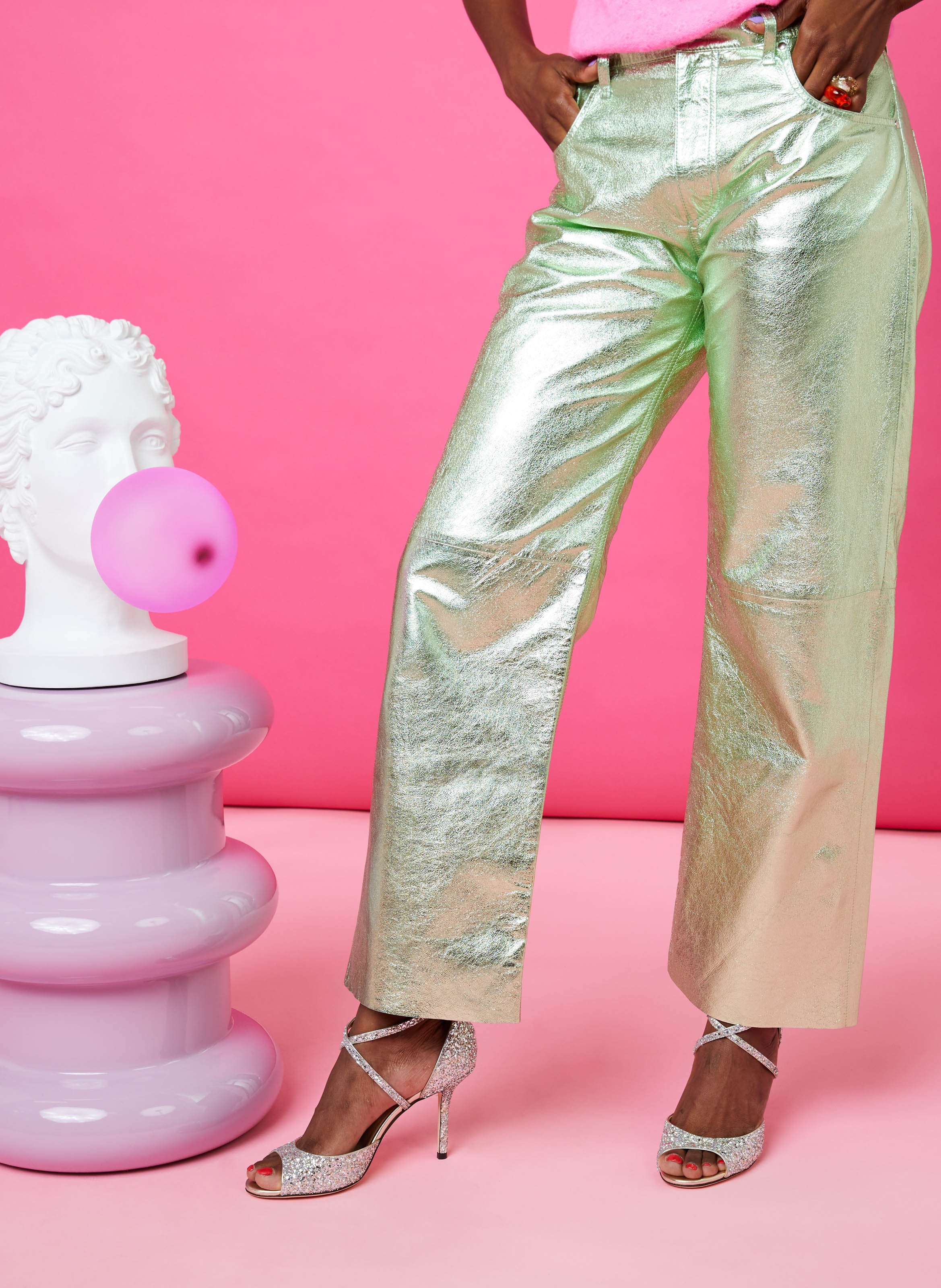 Pantalon métallisé en cuir