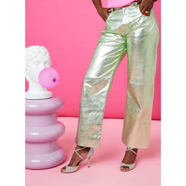 Pantalon métallisé en cuir