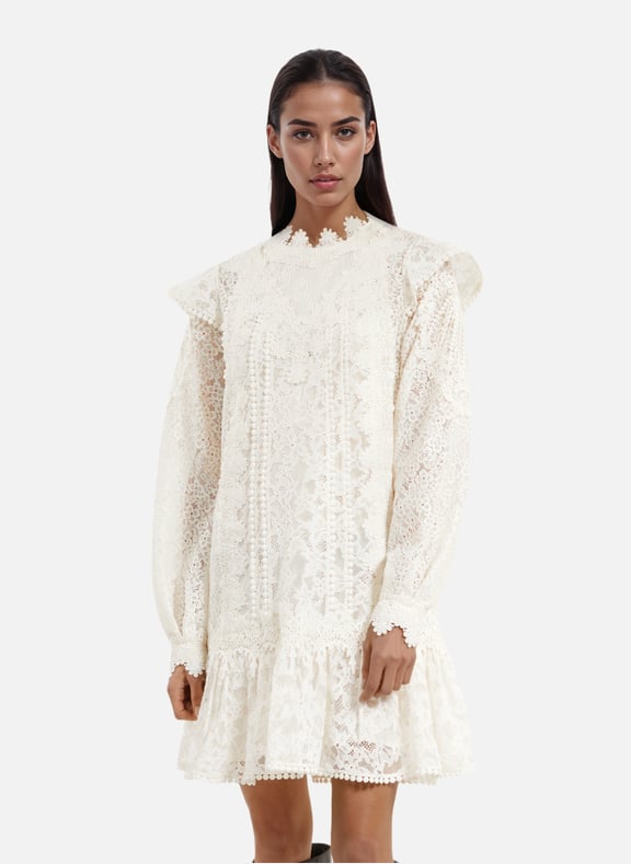 Robe courte en dentelle Beige by THE KOOPLES THE KOOPLES Robe courte en dentelle Beige