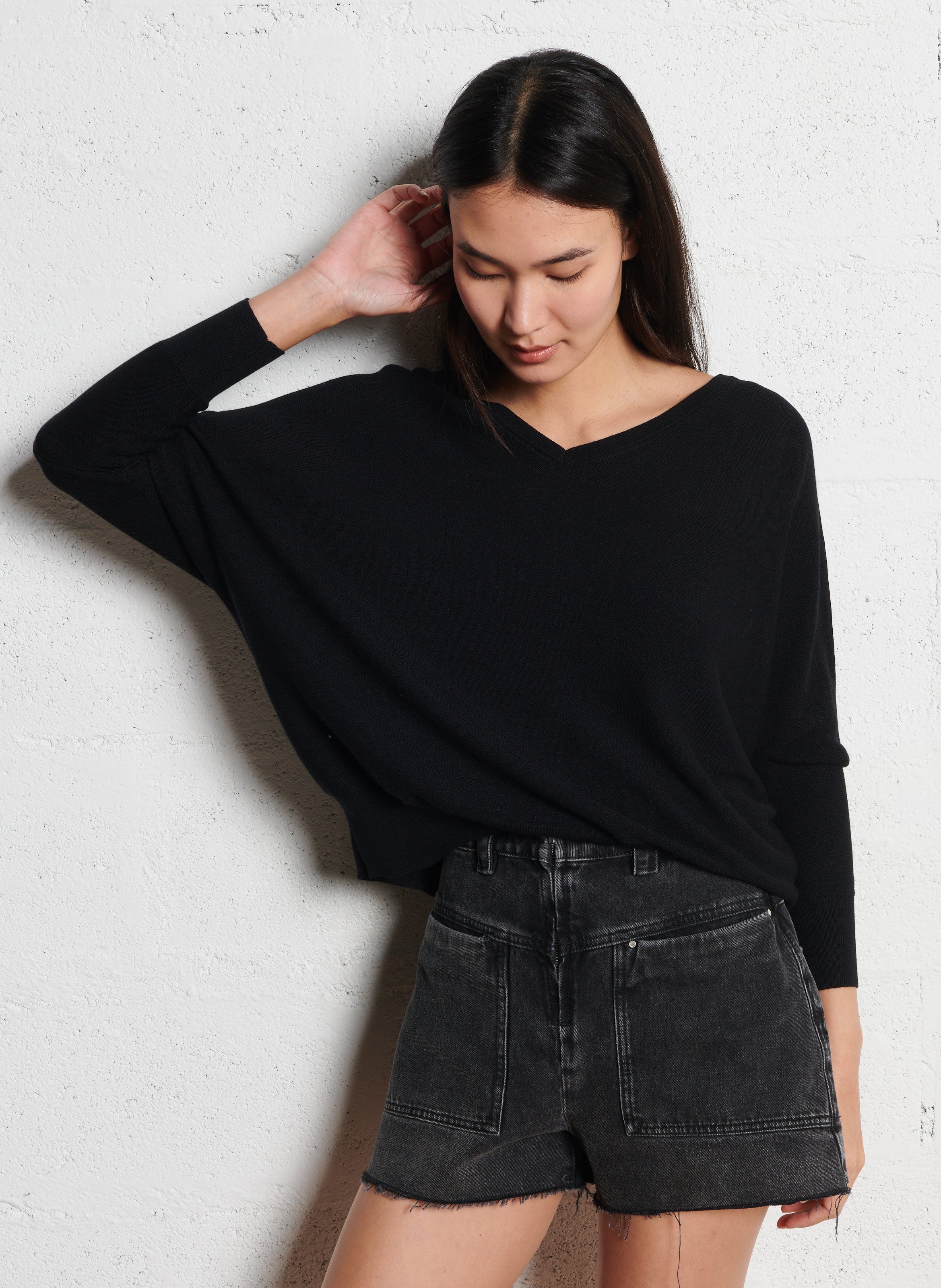 Pull col v en maille mélangée elsy BA&SH Noir