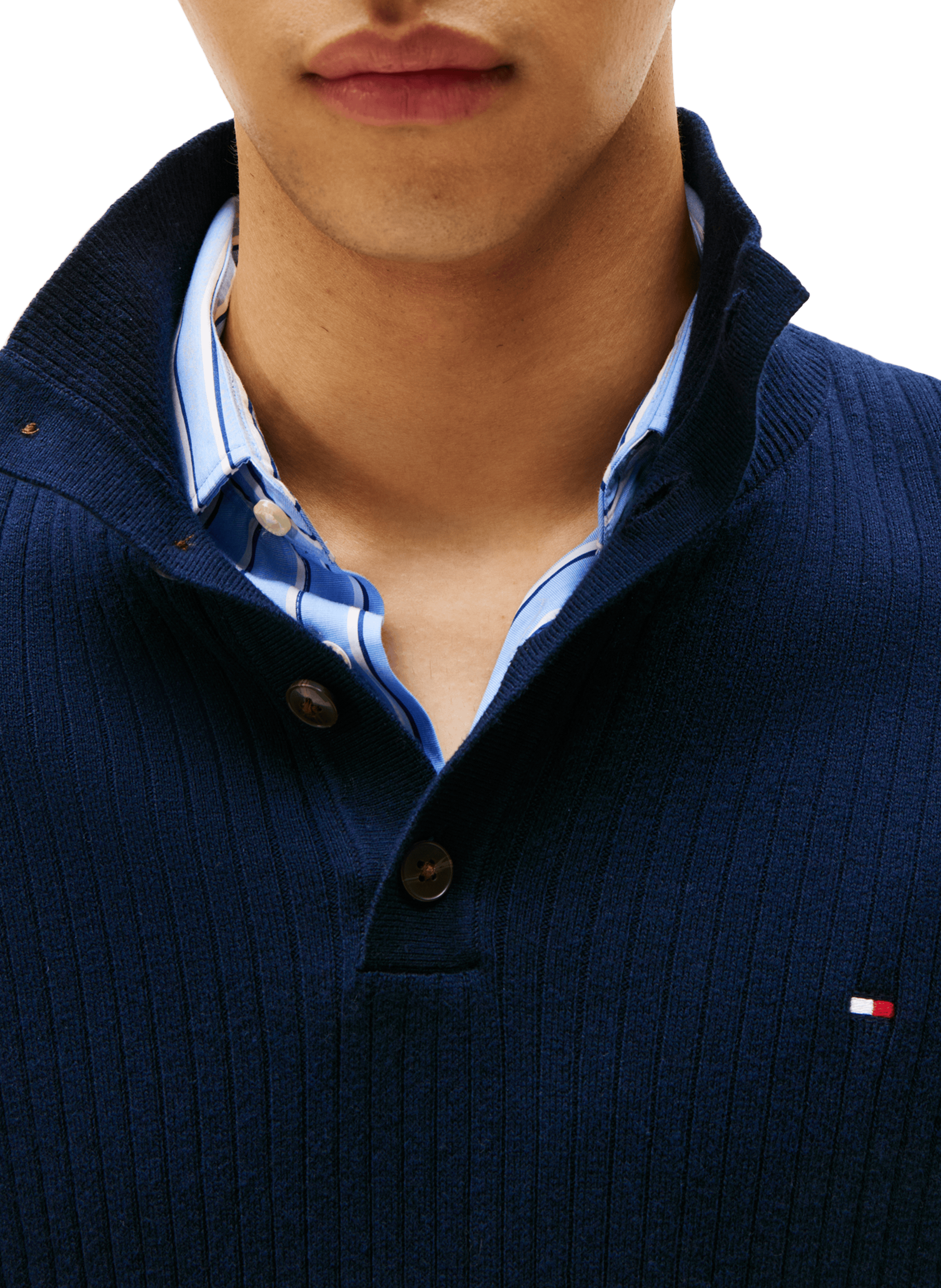 Buttoned collar sweater in cotton and cashmere TOMMY HILFIGER Blue