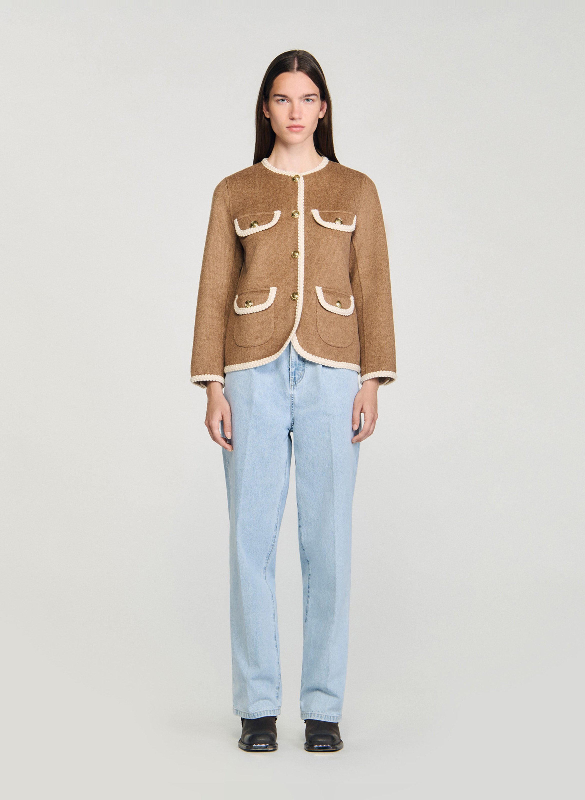 Manteau droit en laine mélangée SANDRO Marron