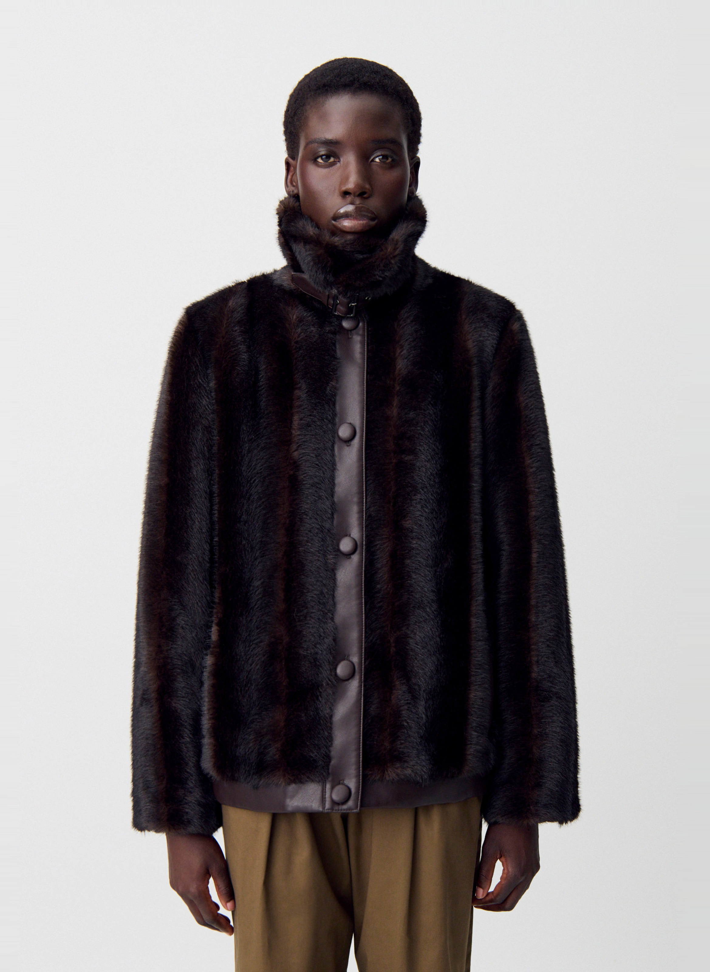 Veste en fausse fourrure unie faustina CLAUDIE PIERLOT Marron