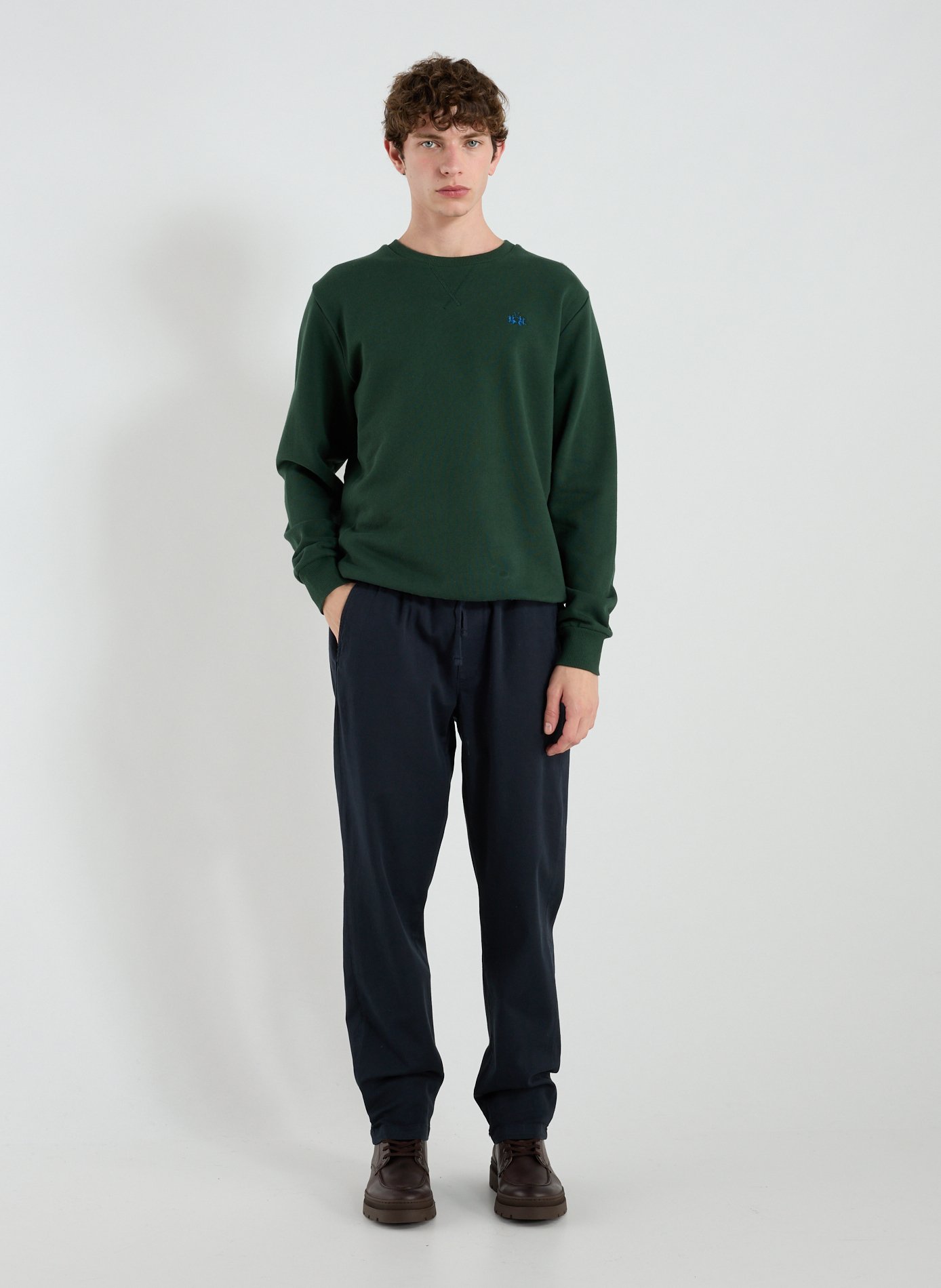 Pull droit col rond en coton LA MARTINA Vert