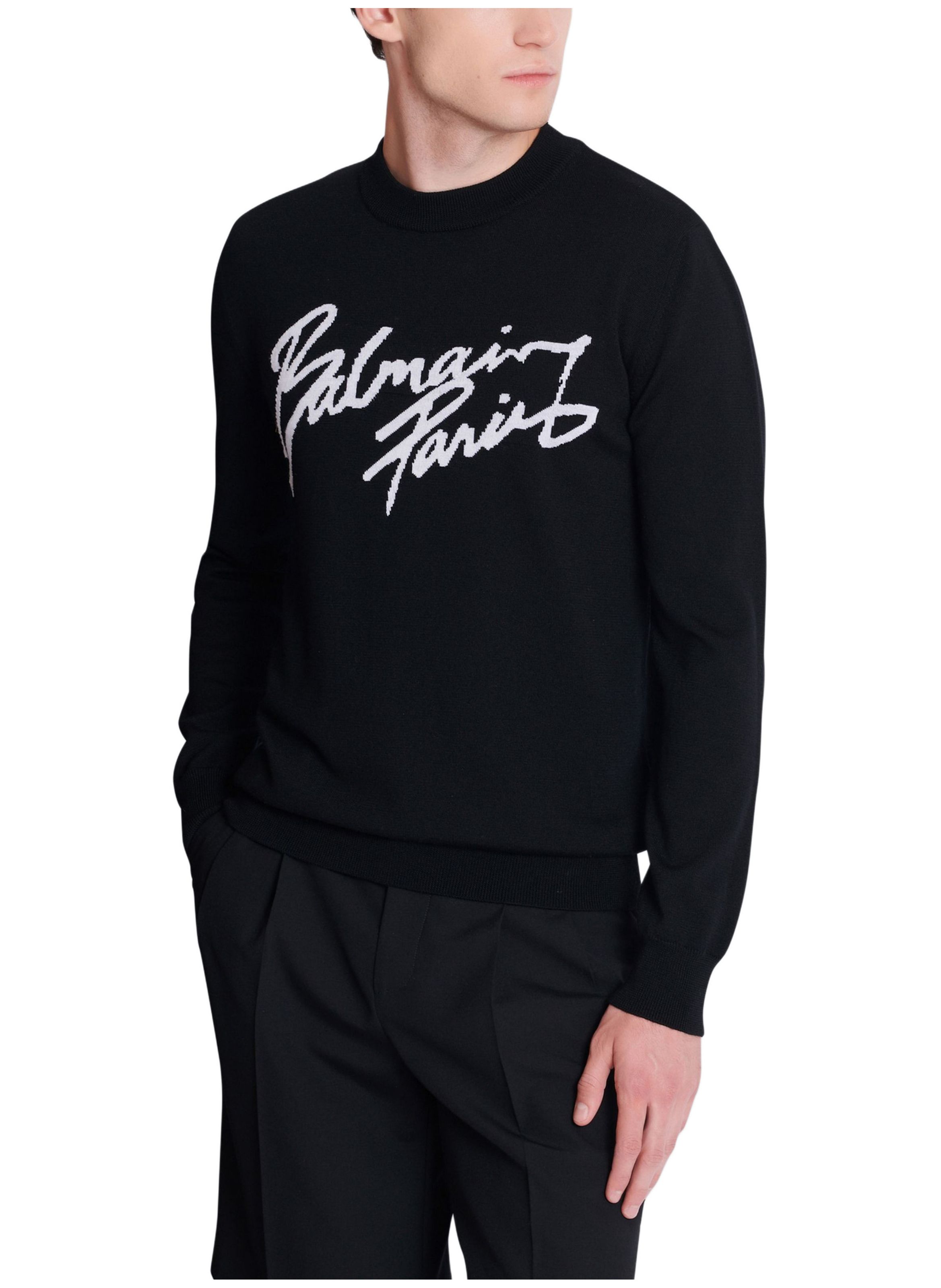 Pull en laine mérinos BALMAIN Noir