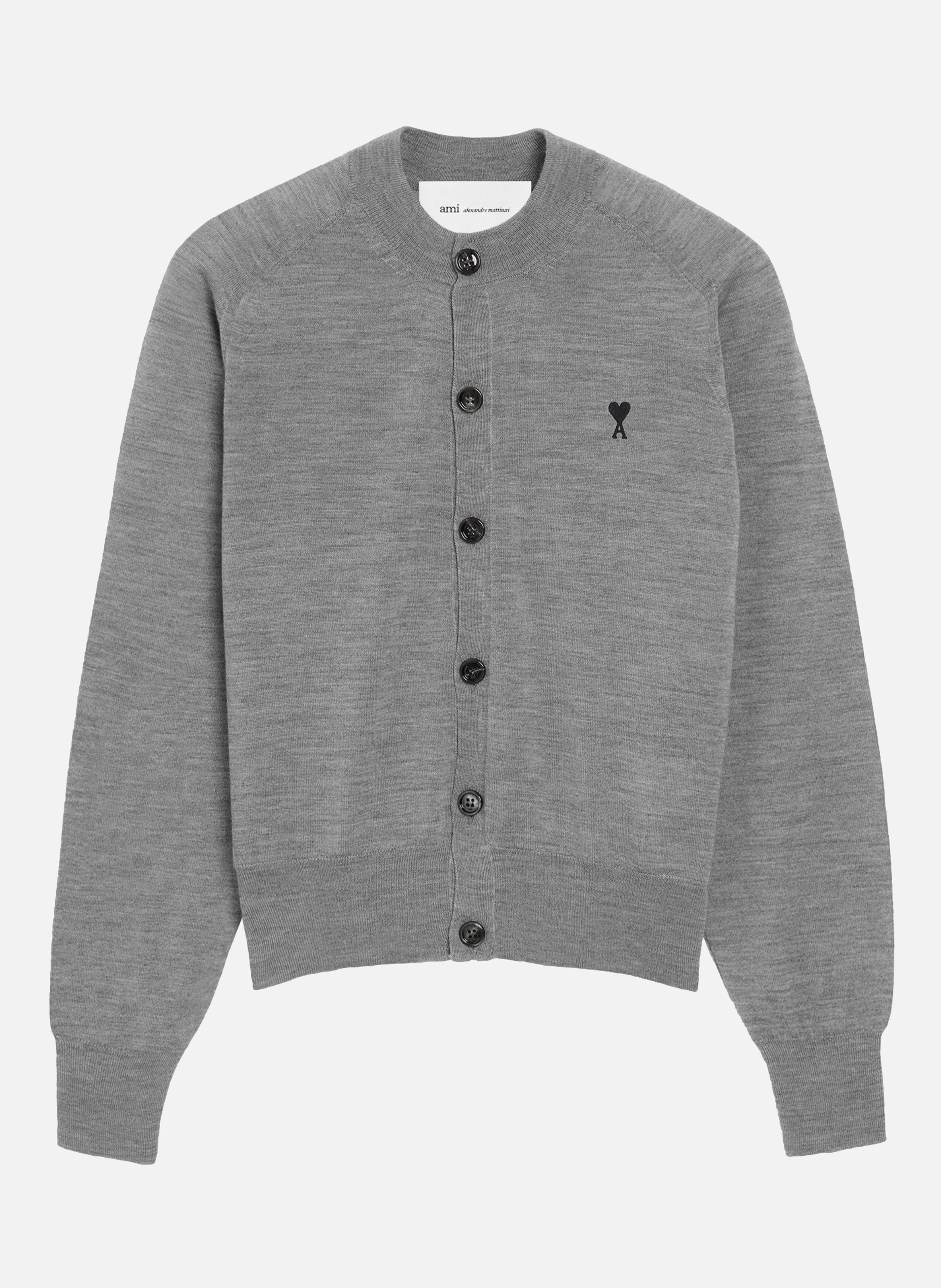 Cardigan col rond avec ami de coeur en laine AMI PARIS Gris