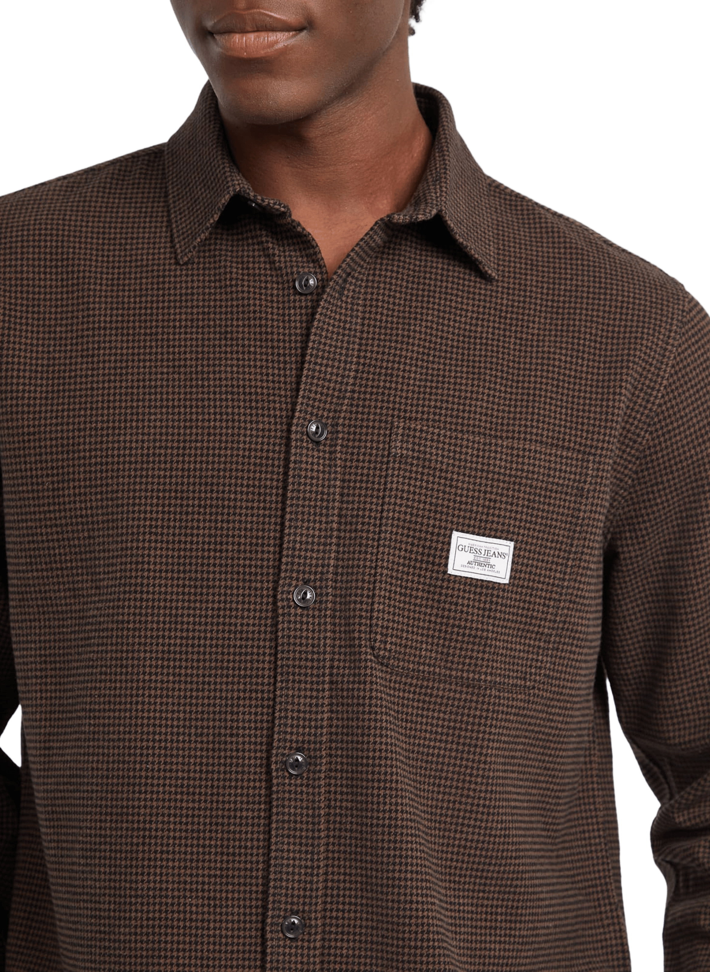 Houndstooth shirt with classic collar in cotton GUESS Brown
