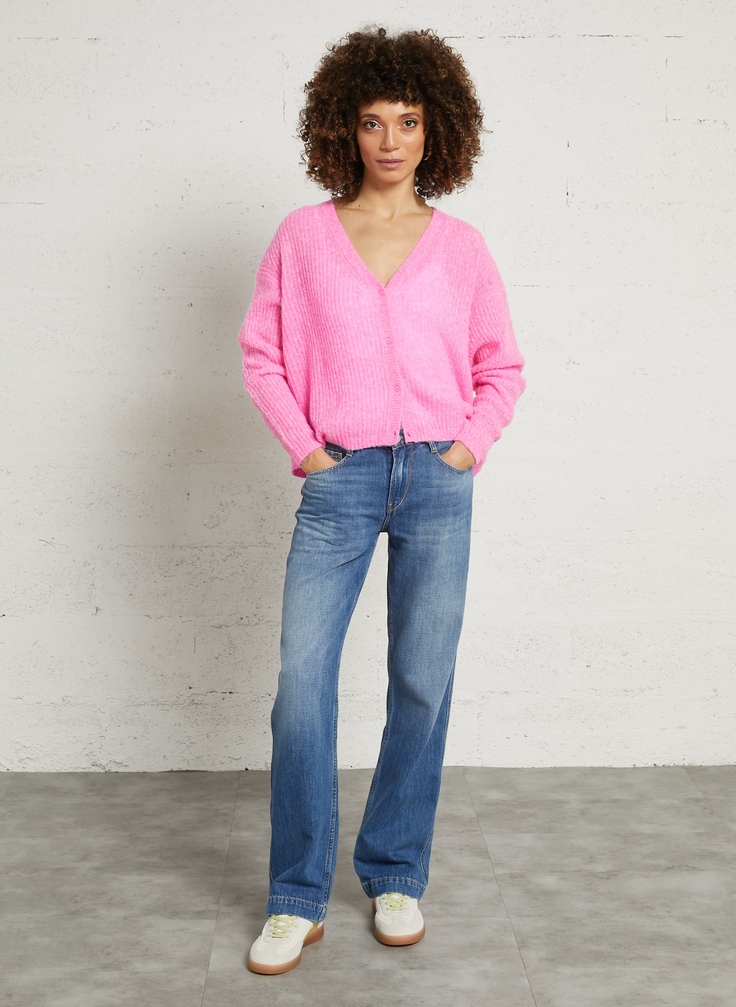 Gilet droit col v en laine mélangée nuggy AMERICAN VINTAGE Rose