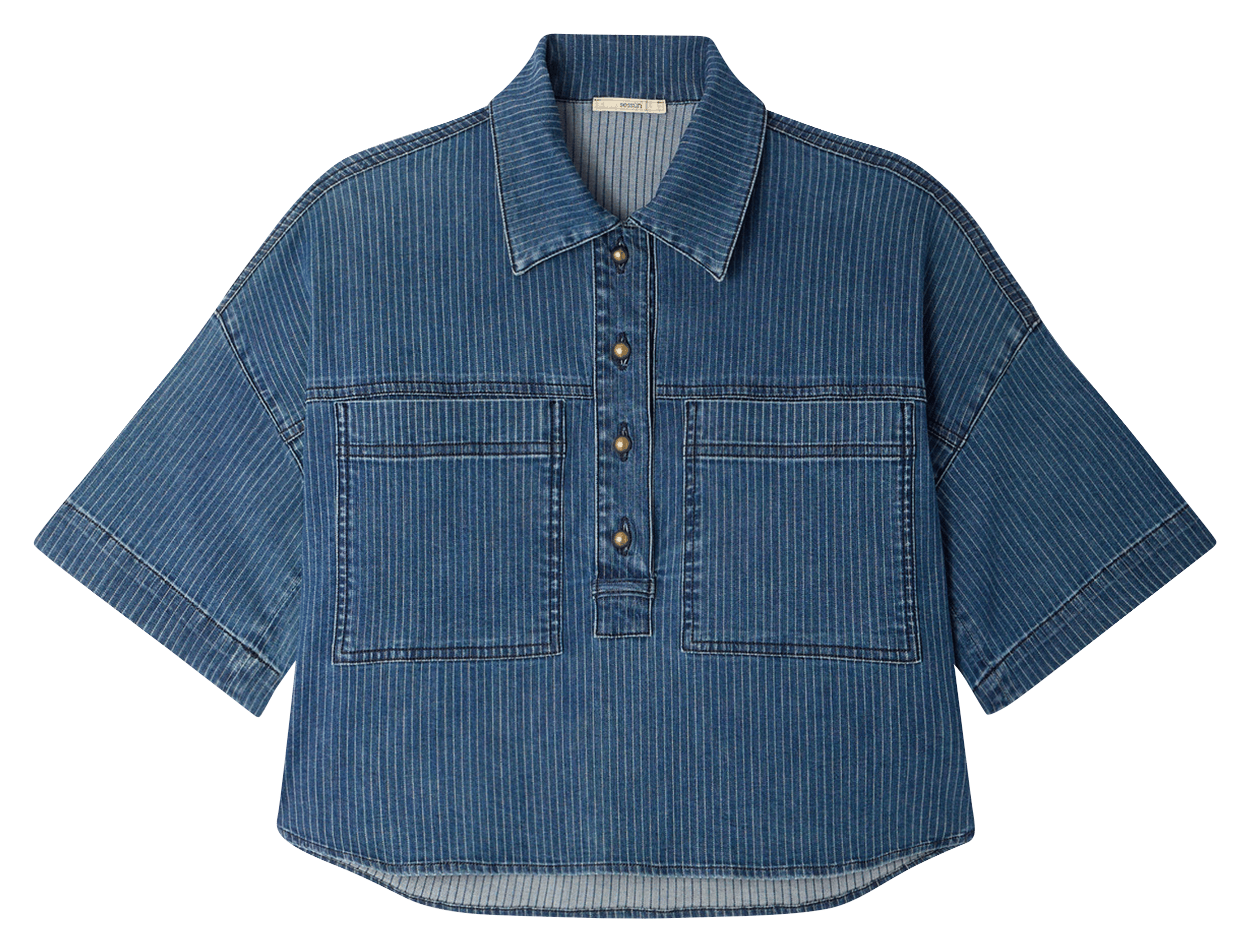 Polo ample manches courtes en denim brut newport SESSUN Bleu