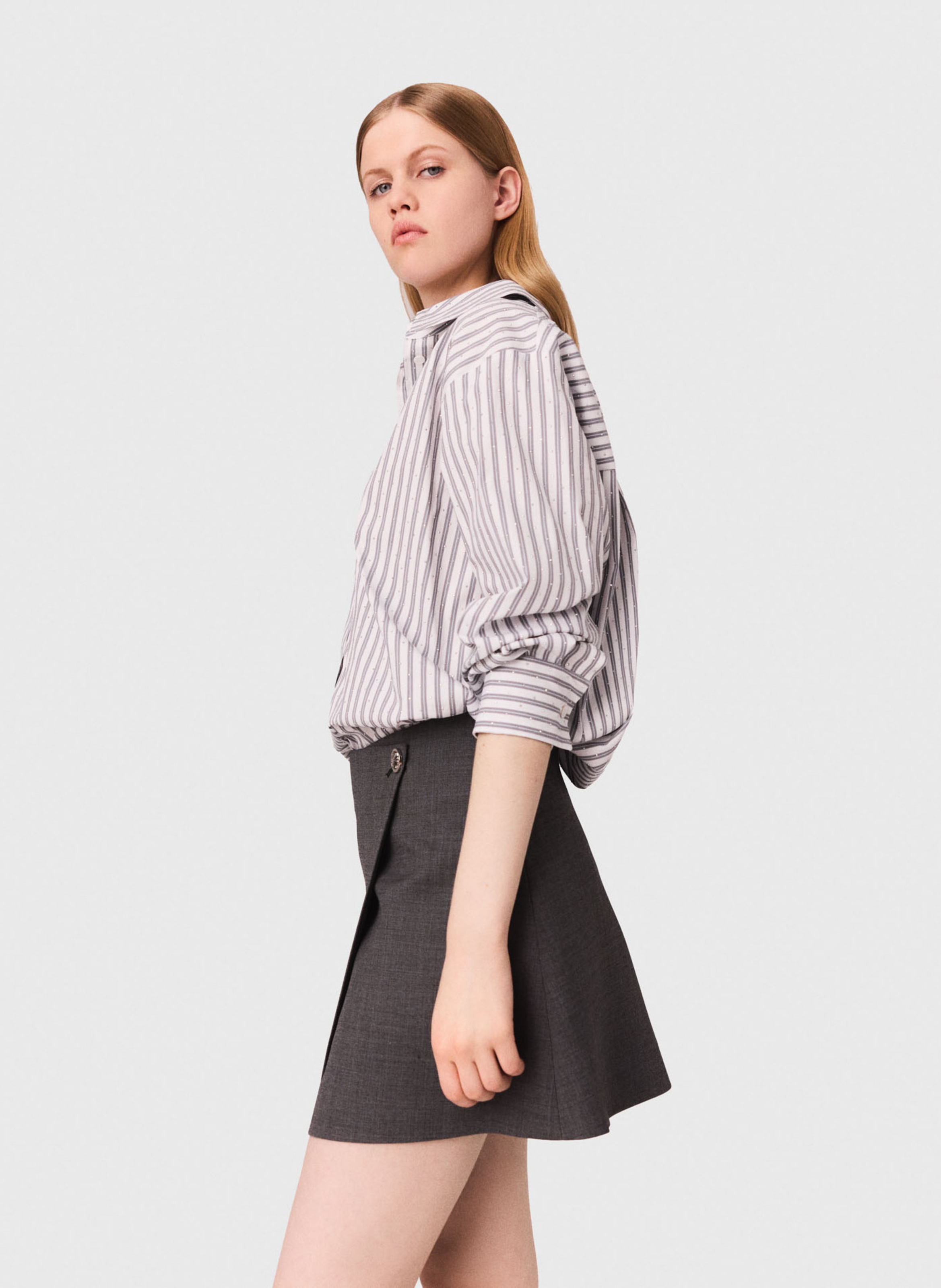 Robe courte col classique en coton mélangé MAJE Beige