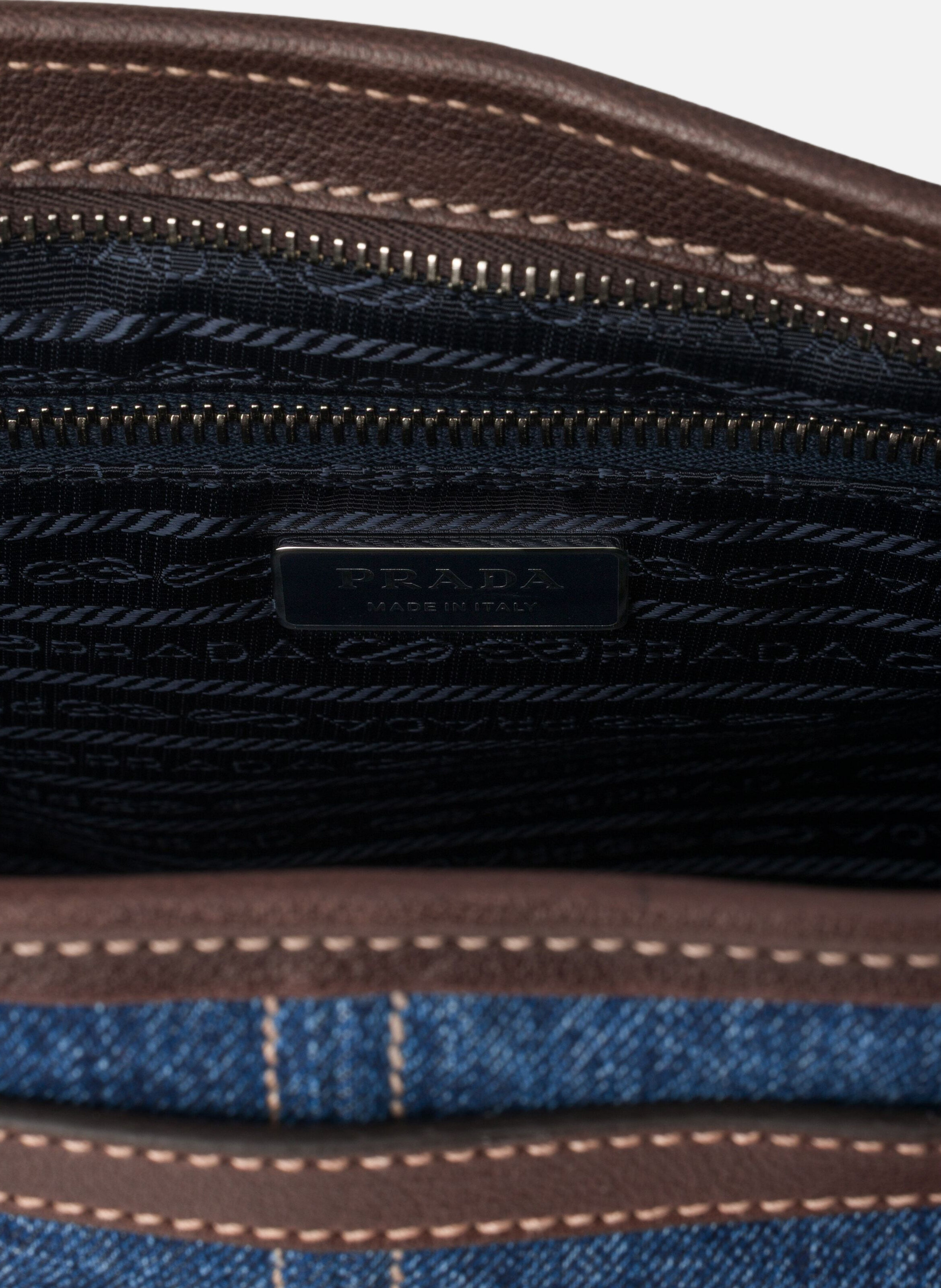 Grand sac à main prada bonnie en denim et cuir PRADA Bleu