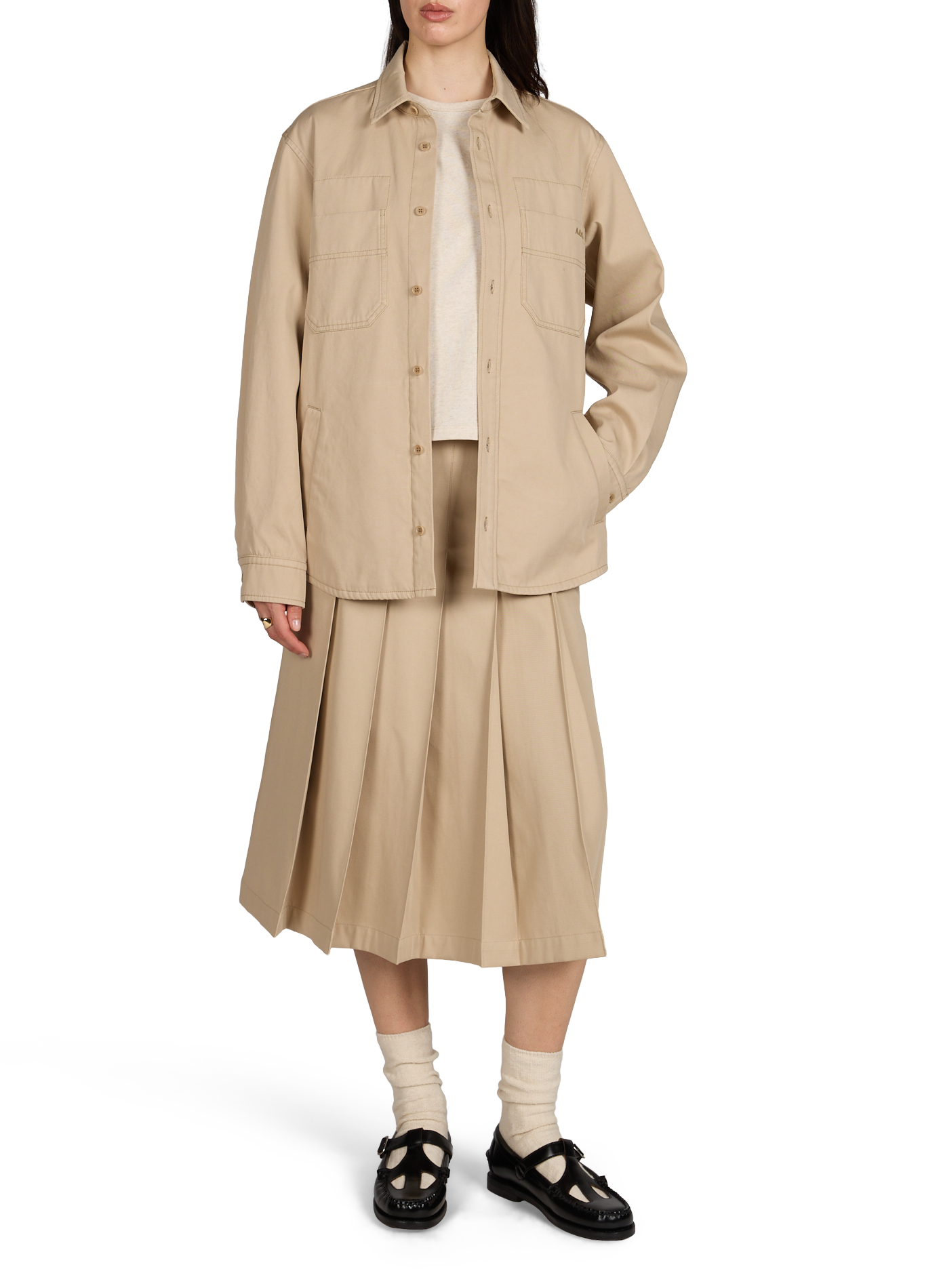 Solid color cotton overshirt A.P.C. Beige