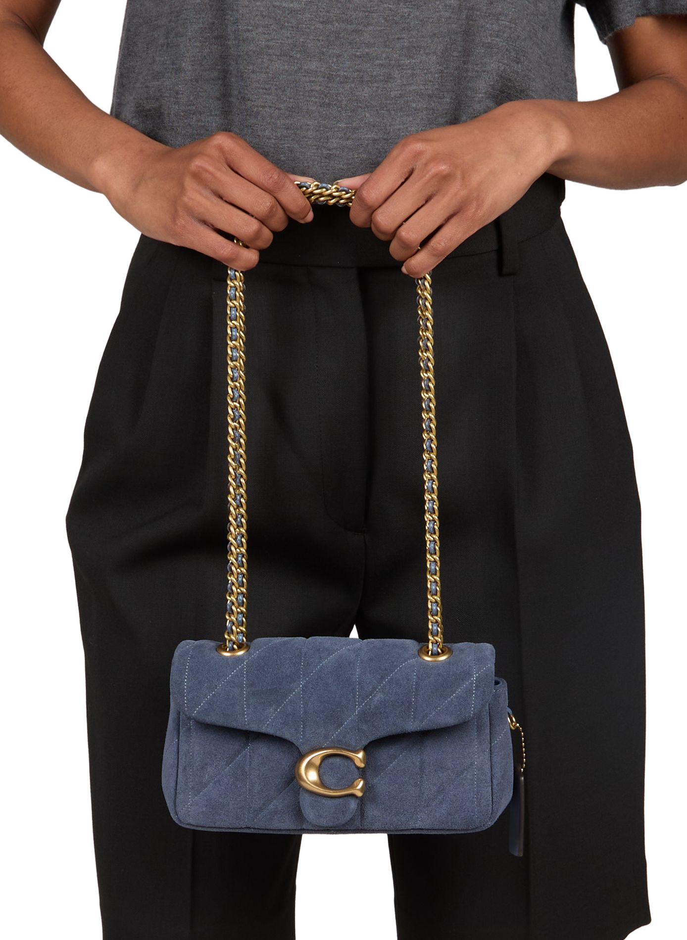 Sac épaule Tabby 20 matelassé en cuir daim Bleu
