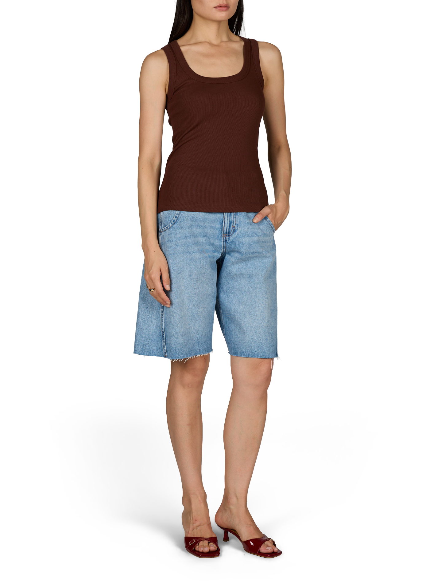 Bermuda Shorts aus Baumwolldenim. TOPSHOP Blau