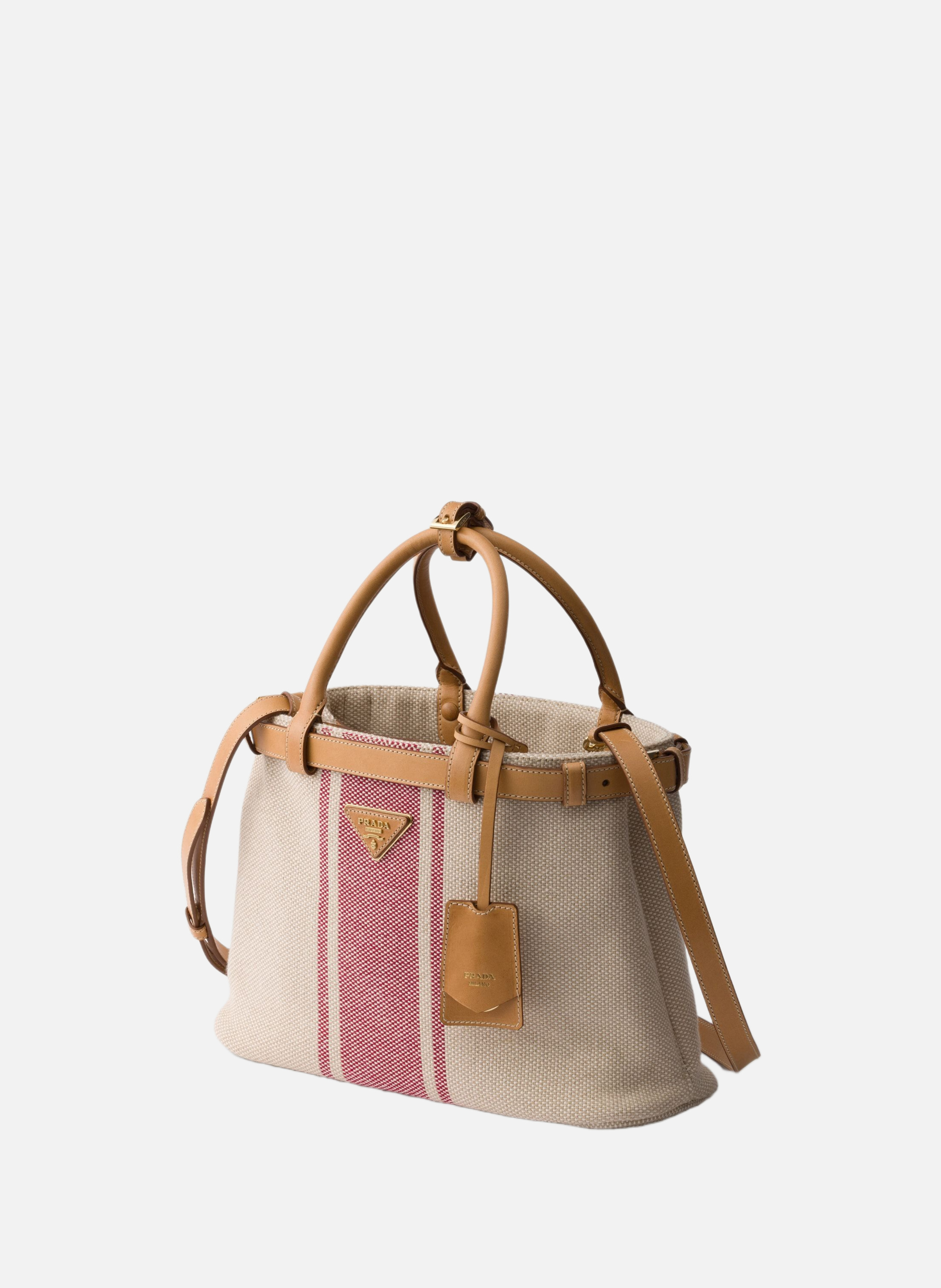 Petit sac prada buckle en toile et cuir PRADA Beige