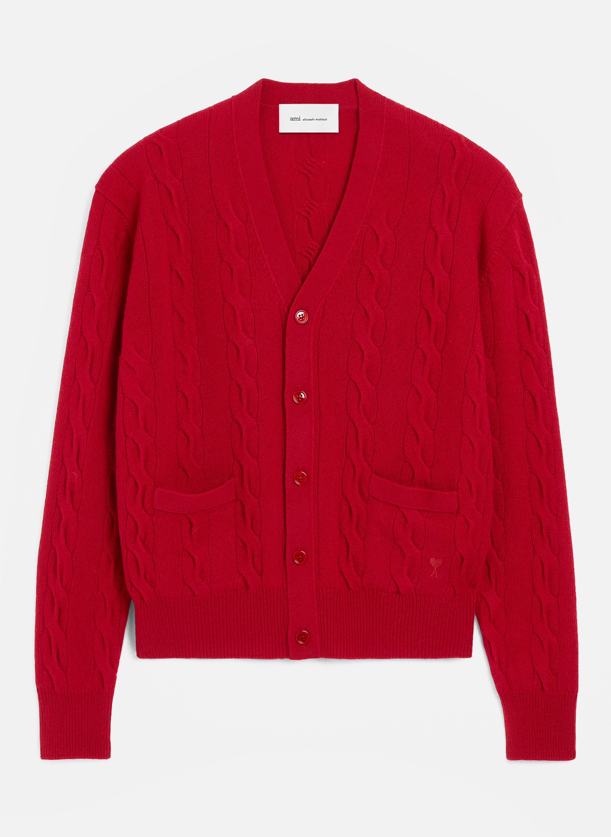Cardigan torsadé unisexe en laine AMI PARIS Rouge