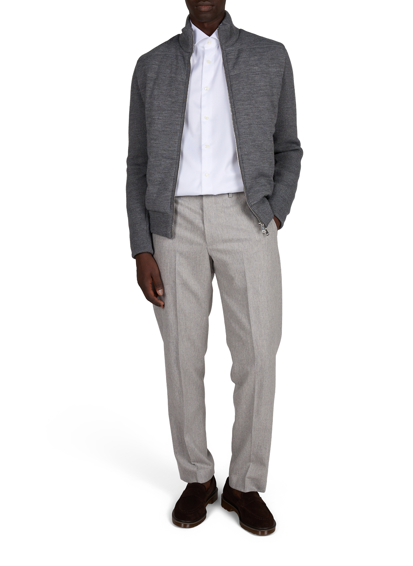 Quilted straight-cut jacket in wool and cashmere. AURELIEN Grey