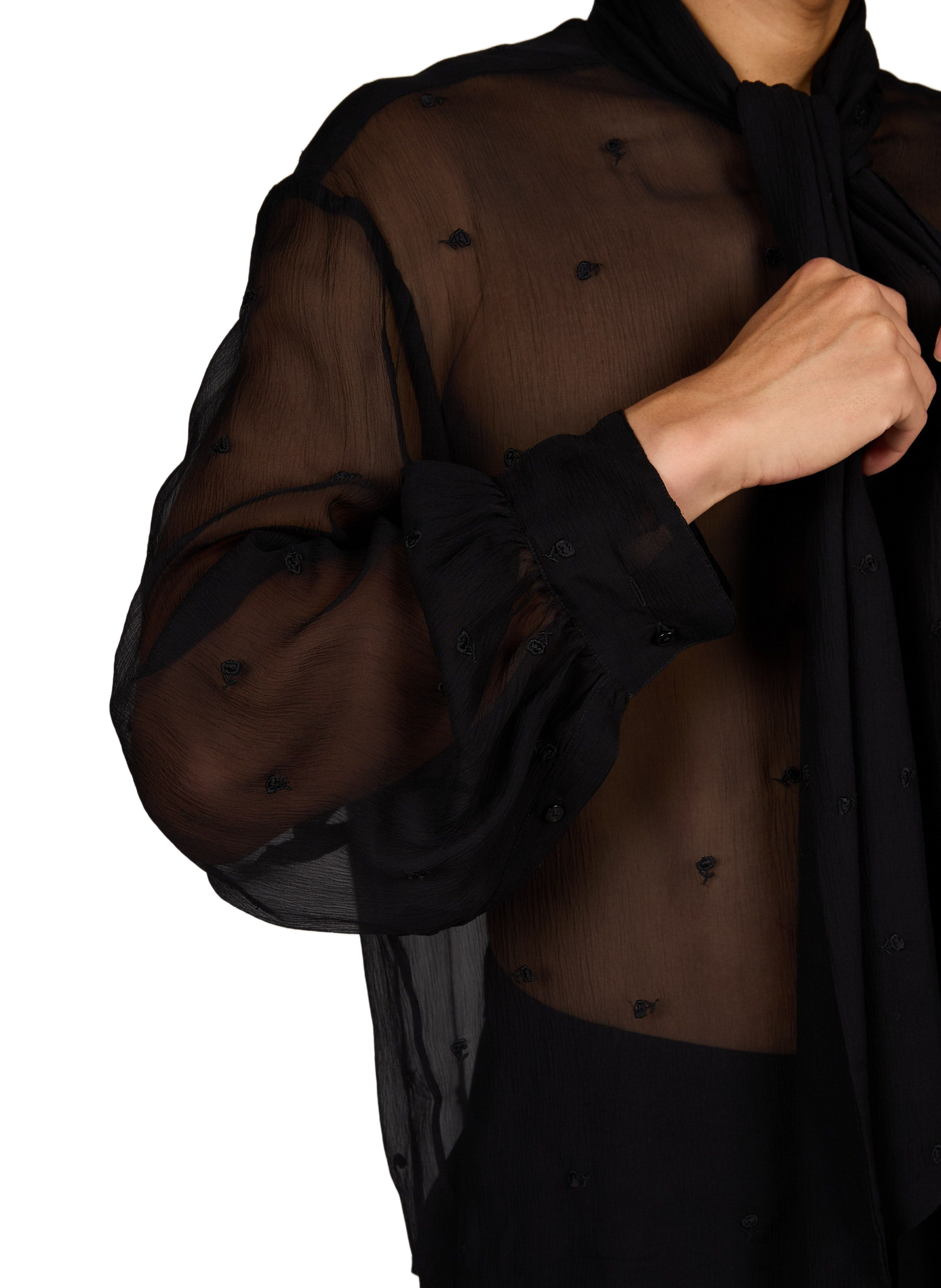 Shirt with embroidered silk lavallière collar ALAINPAUL Black