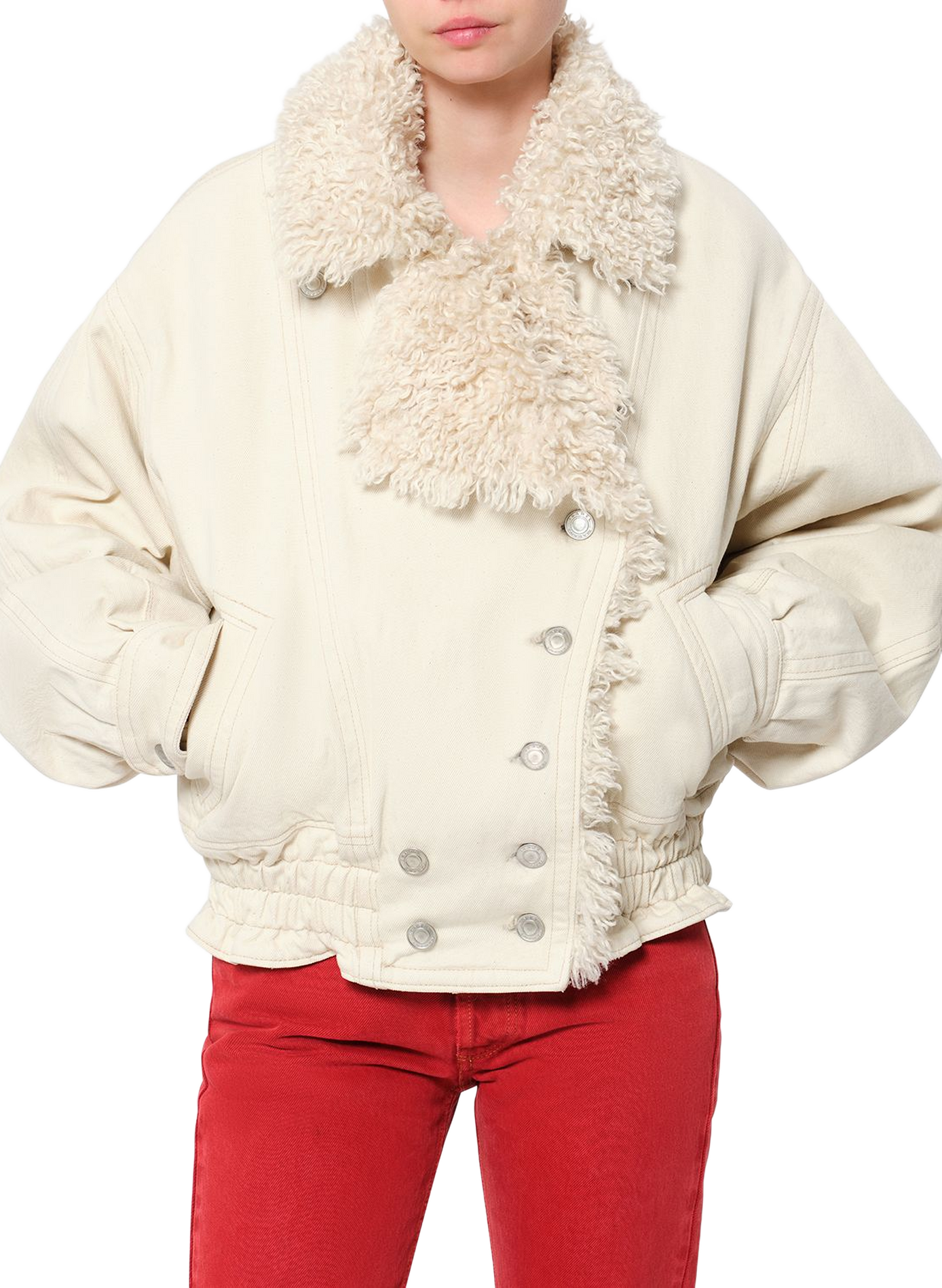 VALINEO denim cotton jacket with shearling collar ISABEL MARANT White