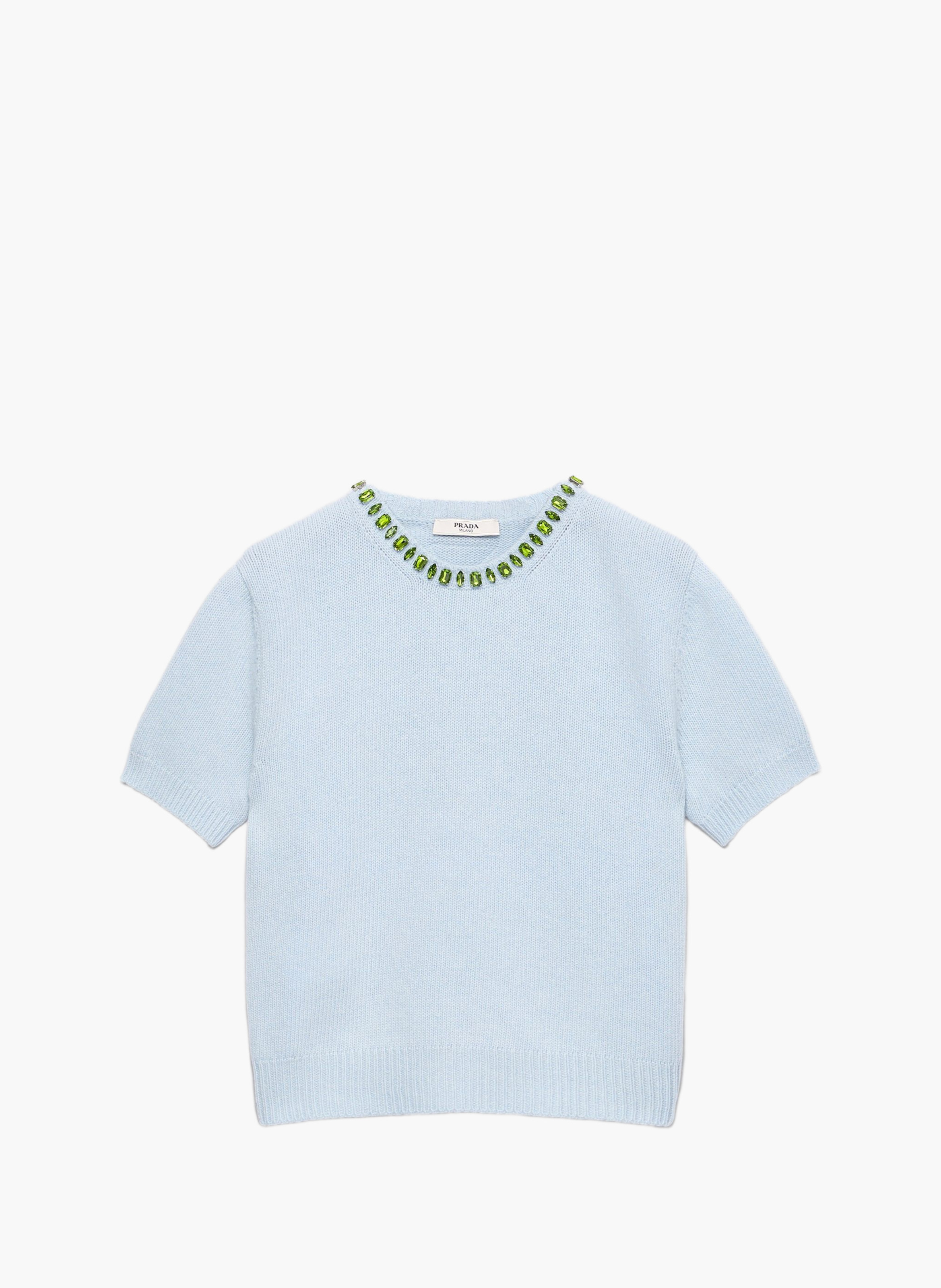Pull à col rond en laine et cachemire PRADA Bleu