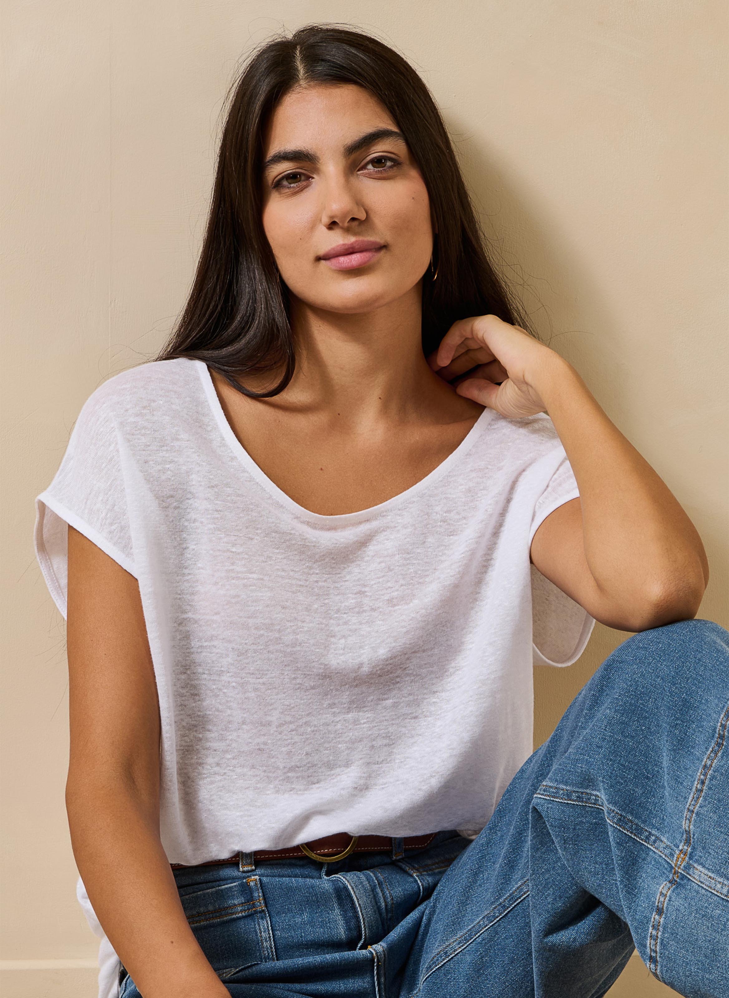 Recht T-shirt van gemêleerd linnen LA FEE MARABOUTEE Wit
