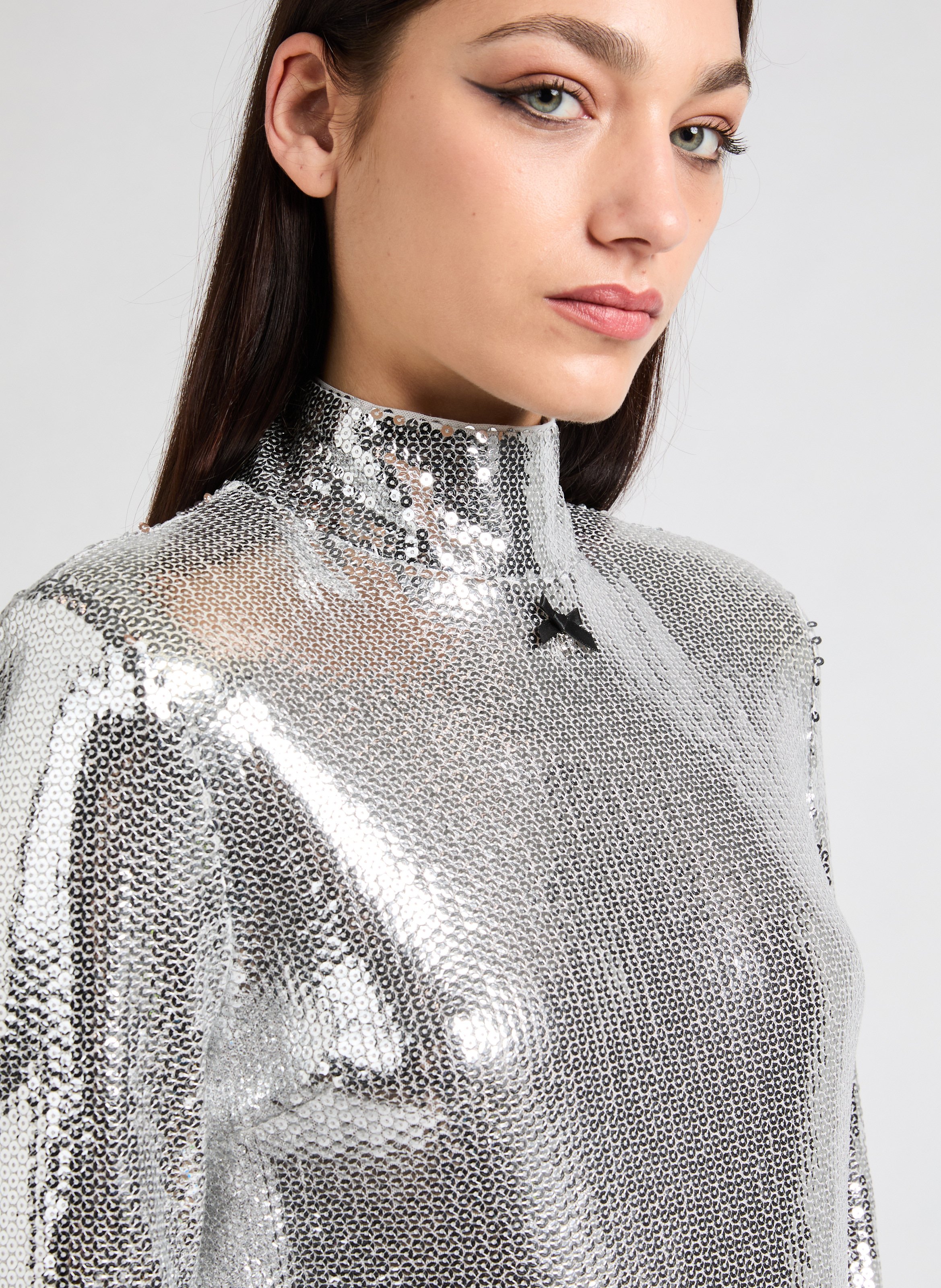Top à col montant en sequin ROTATE Argent
