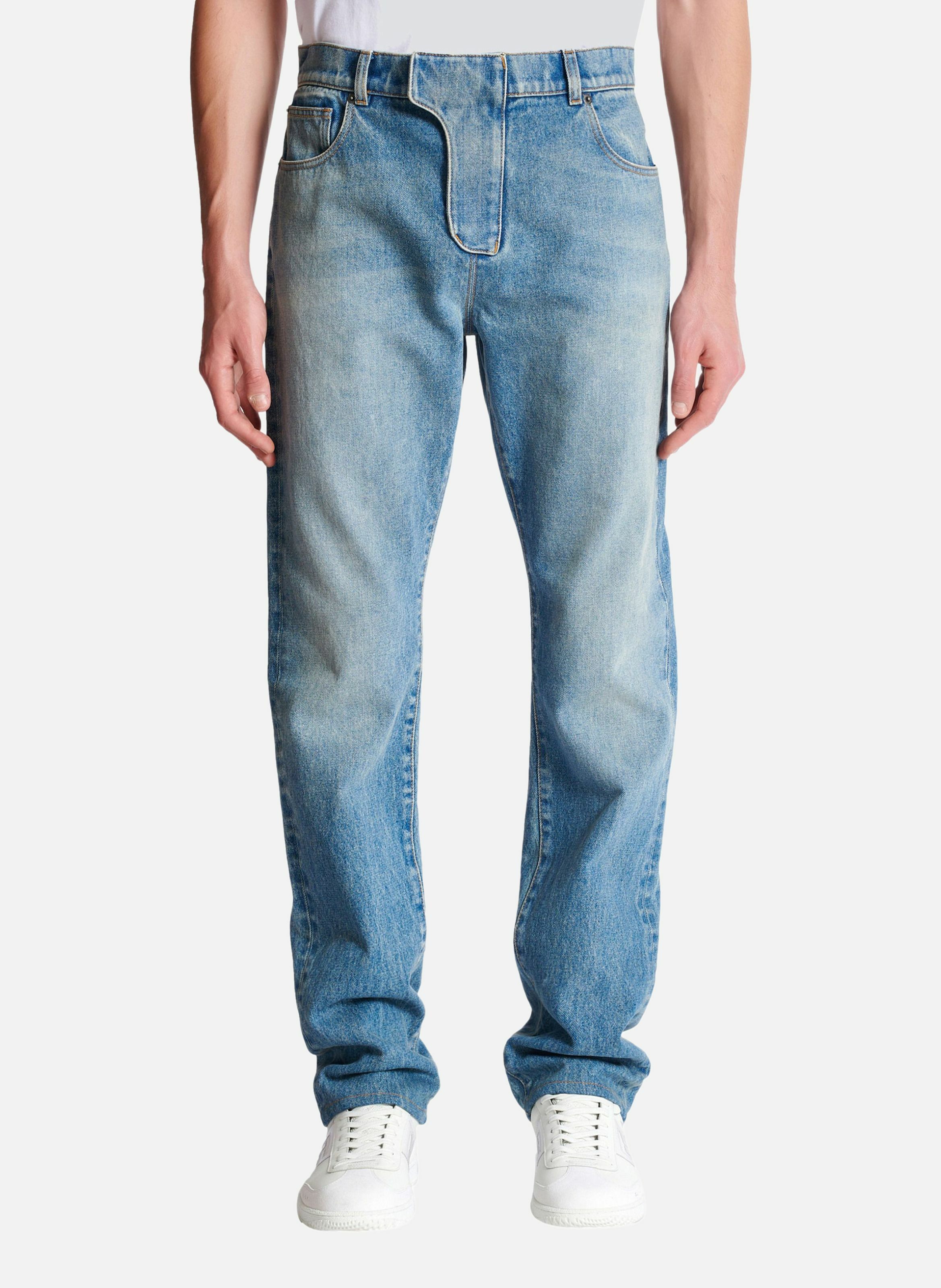 Jean regular en denim BALMAIN Bleu