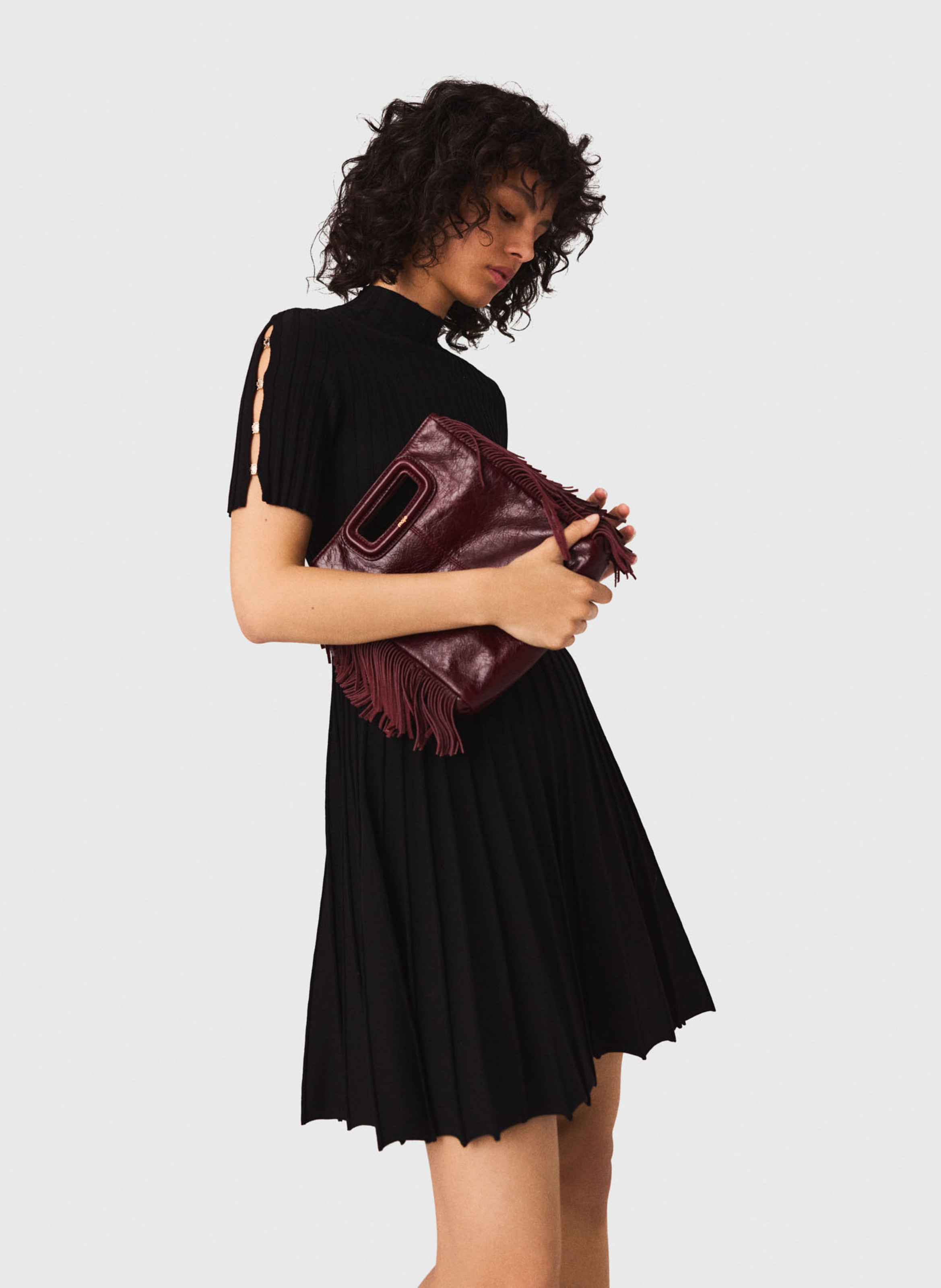 Robe courte patineuse à détails boutons Noir