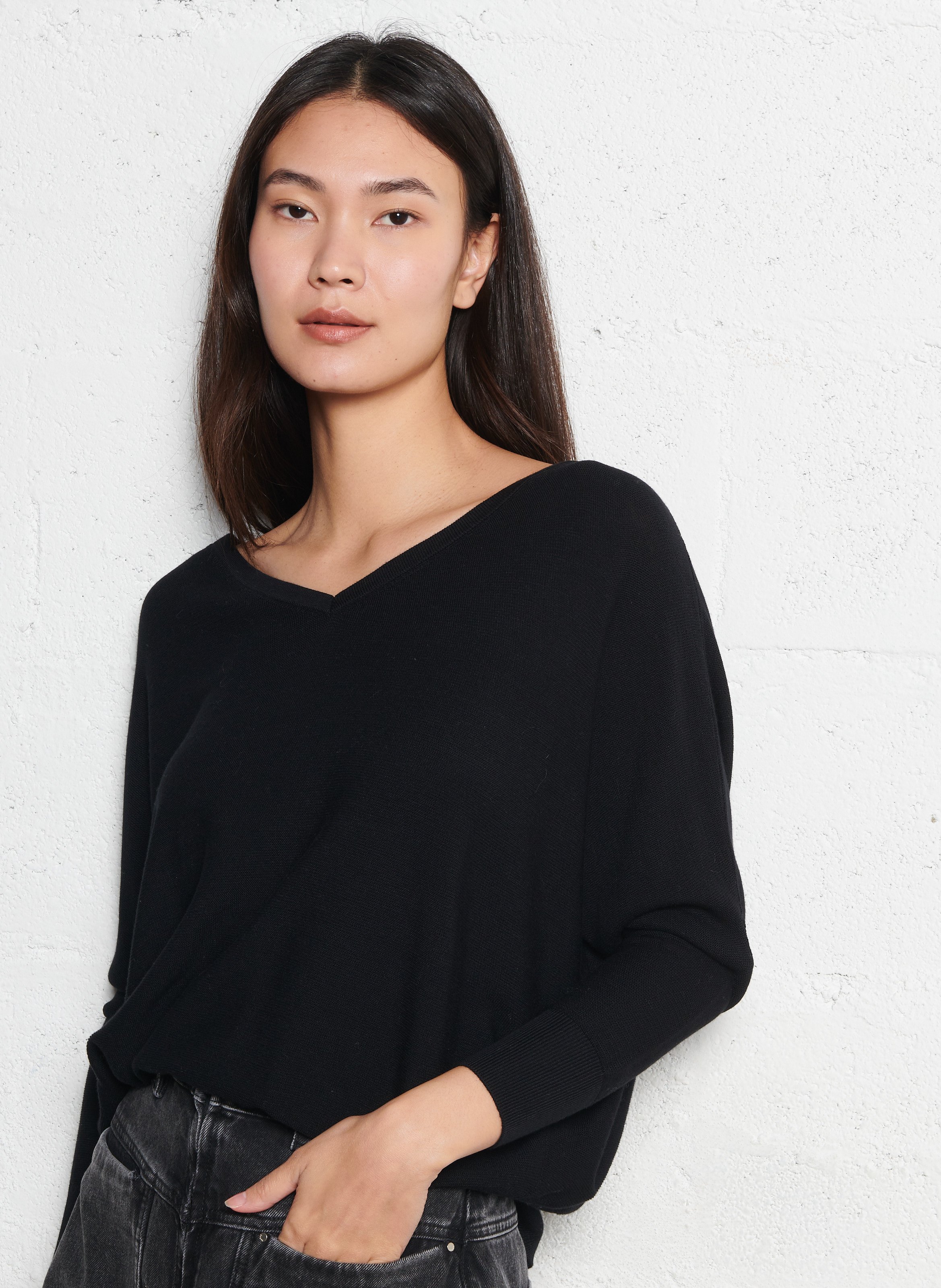 Pull col v en maille mélangée elsy BA&SH Noir