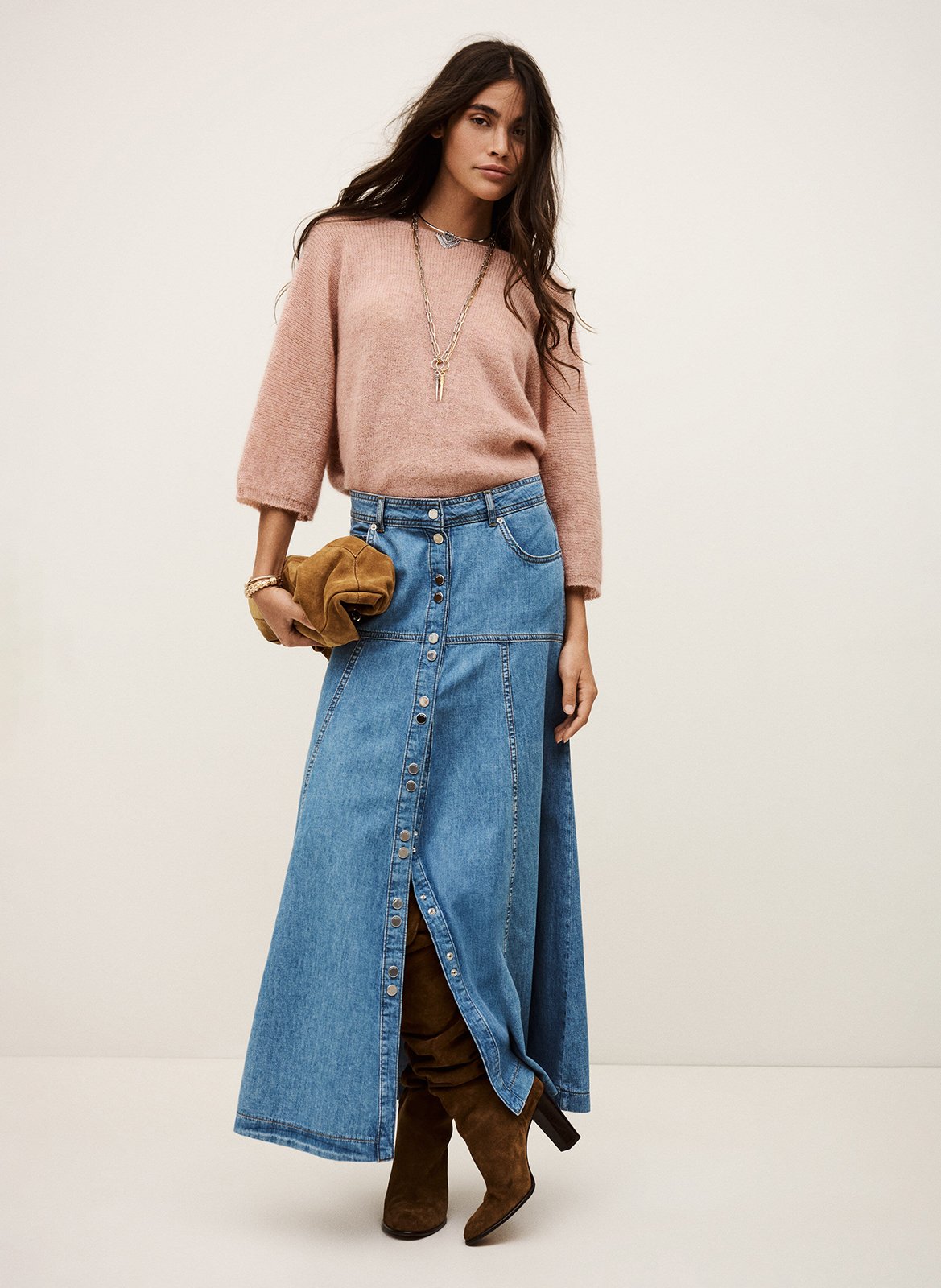 Pull droit col rond en maille isaac BA&SH Rose