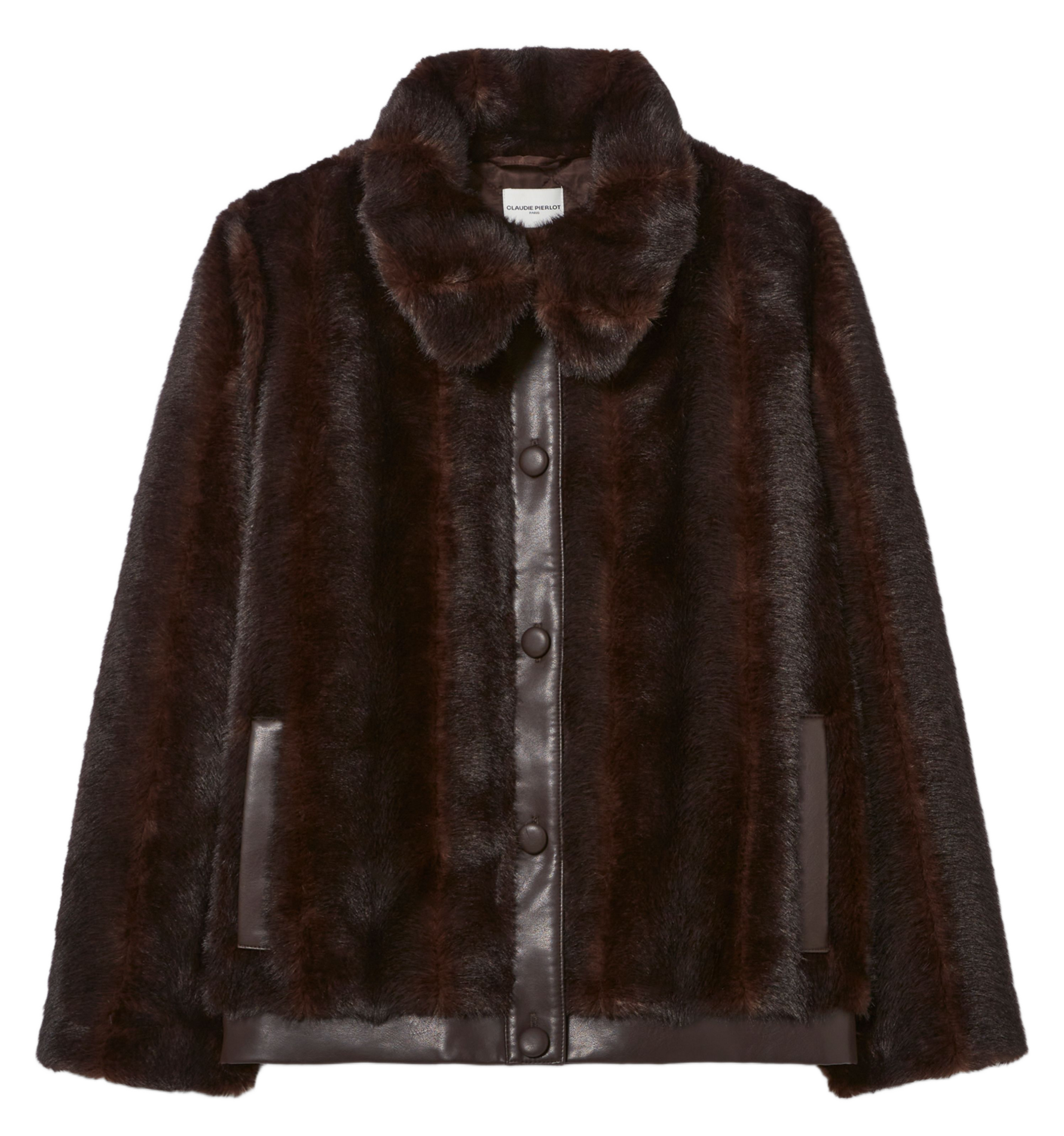 Veste en fausse fourrure unie faustina CLAUDIE PIERLOT Marron