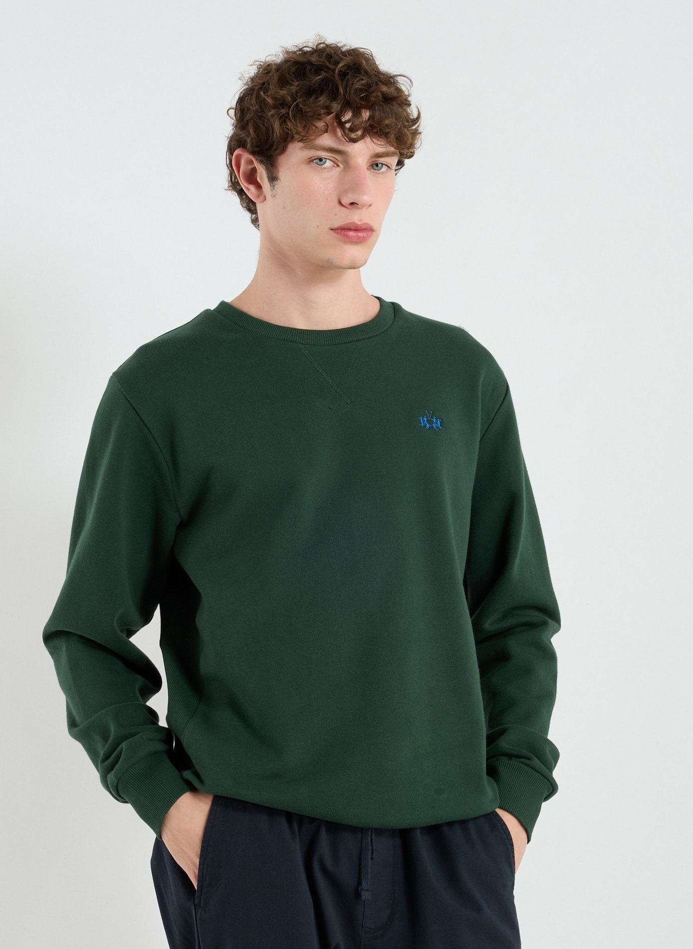 LA MARTINA Straight round neck cotton sweater Green