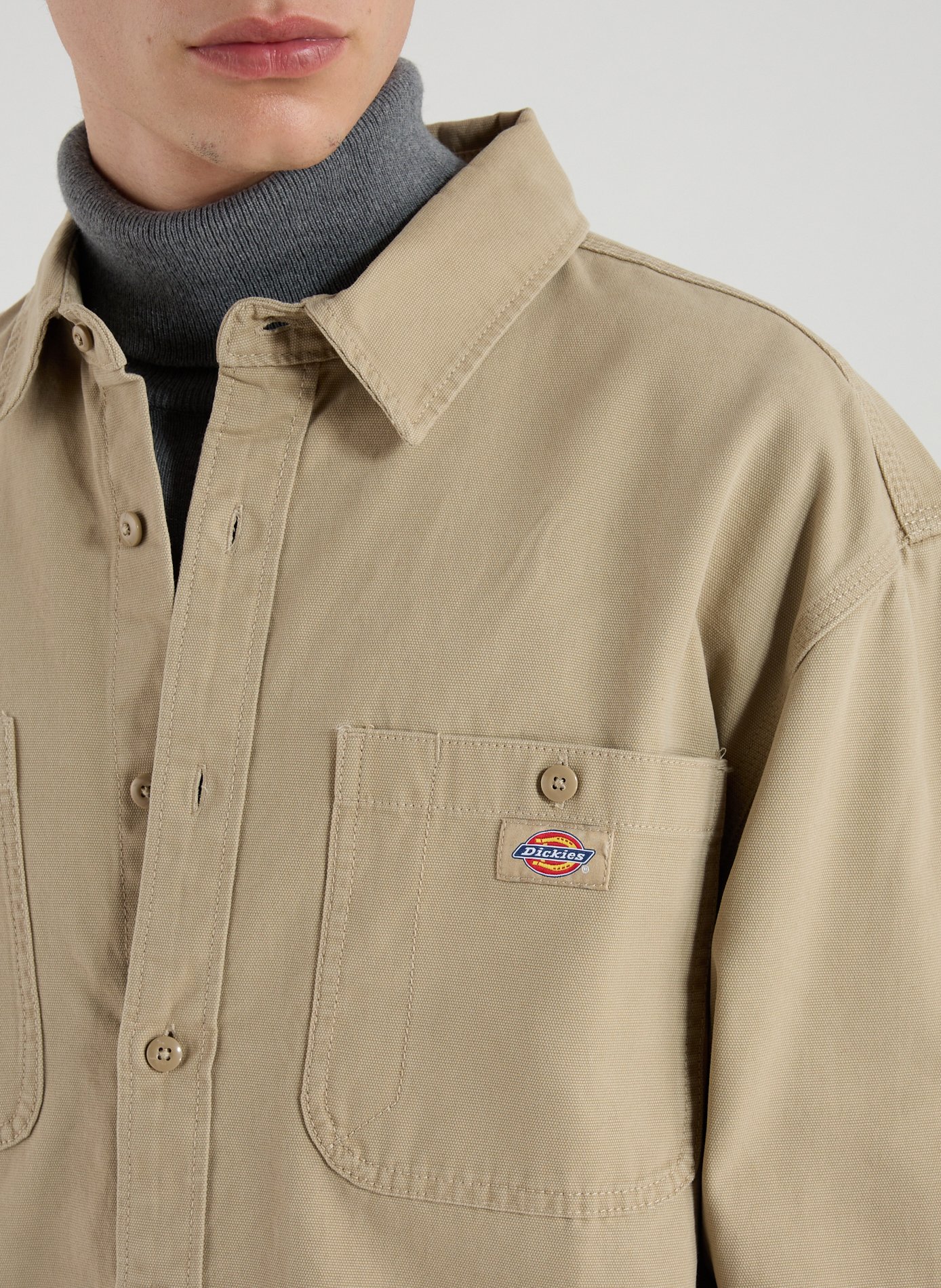 Chemise col classique manches contrastantes en coton DICKIES Beige