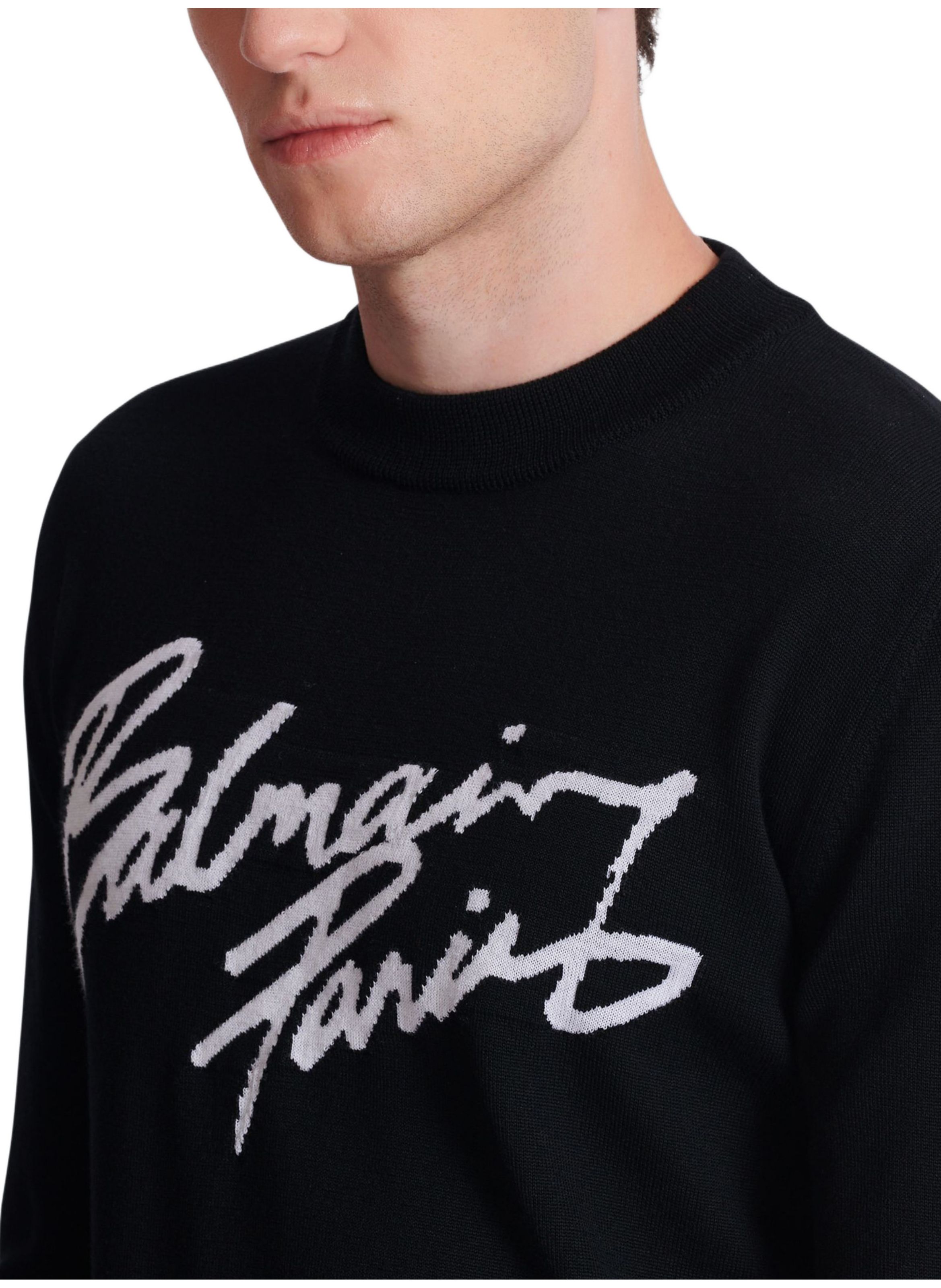 Pull en laine mérinos BALMAIN Noir