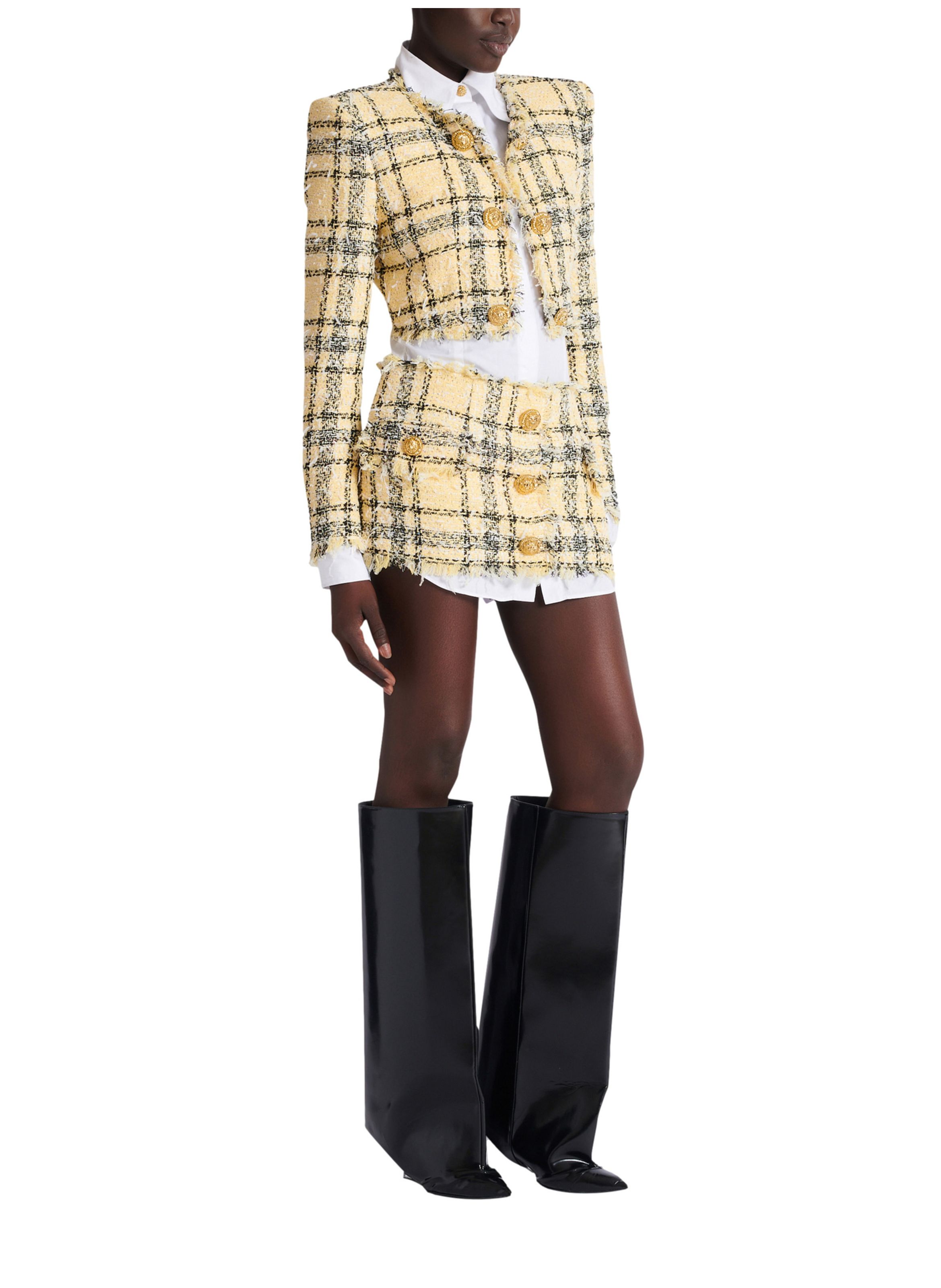 Spencer court en tweed à paillettes BALMAIN Jaune