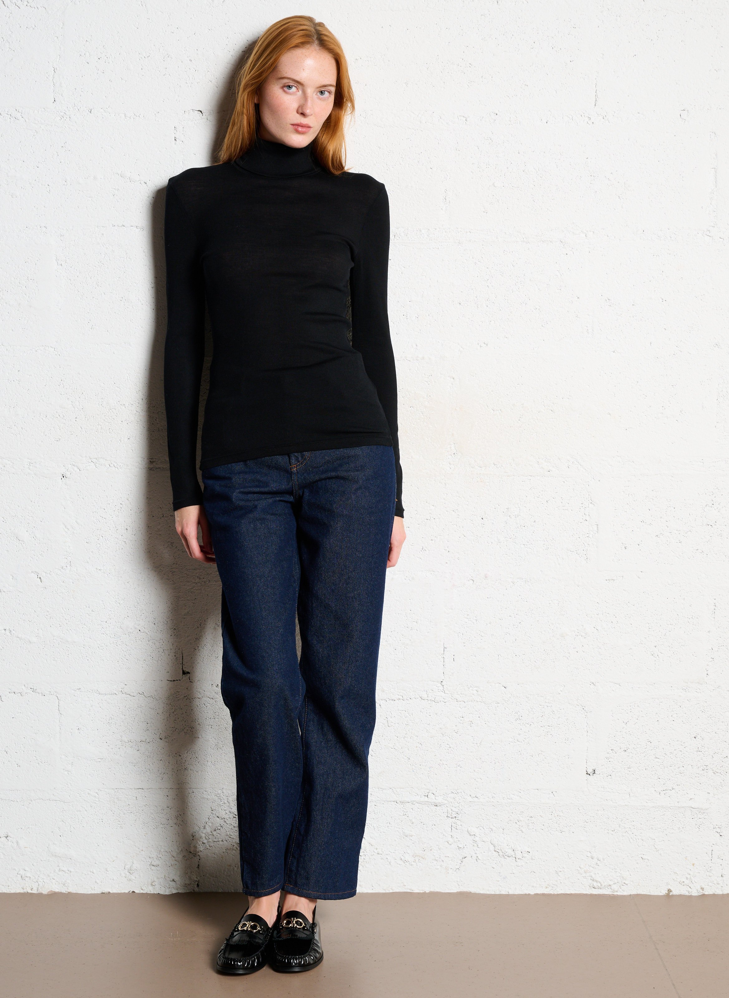 Pull moulant col roulé en laine et soie ARMOR-LUX Noir