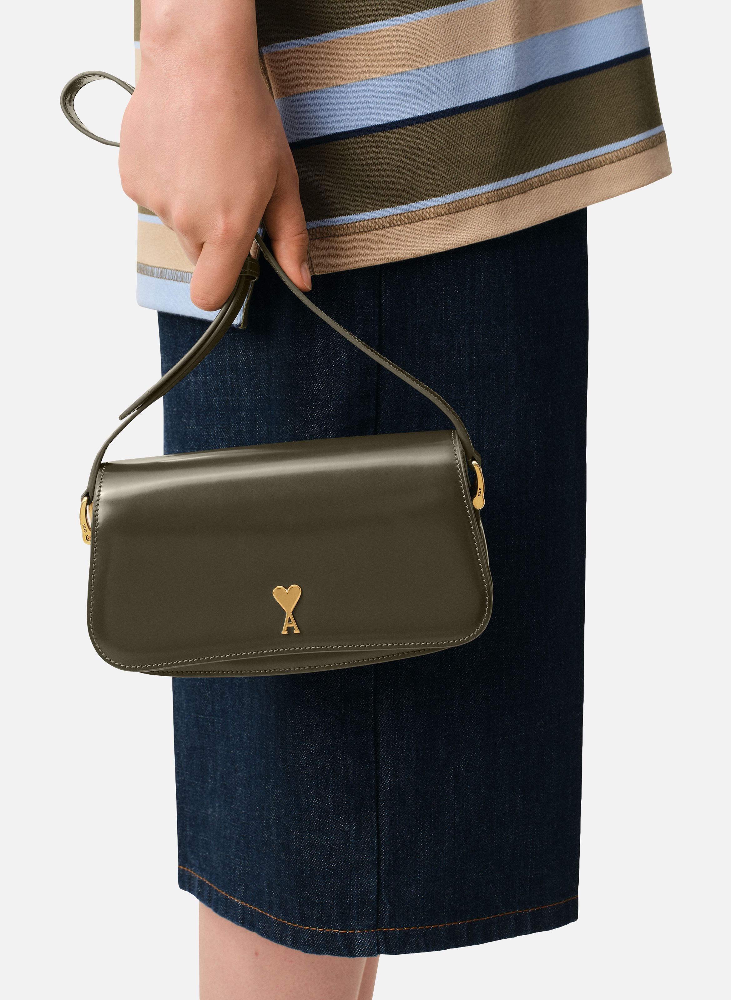 Sac porte epaule paris paris unisexe en cuir de veau AMI PARIS Vert