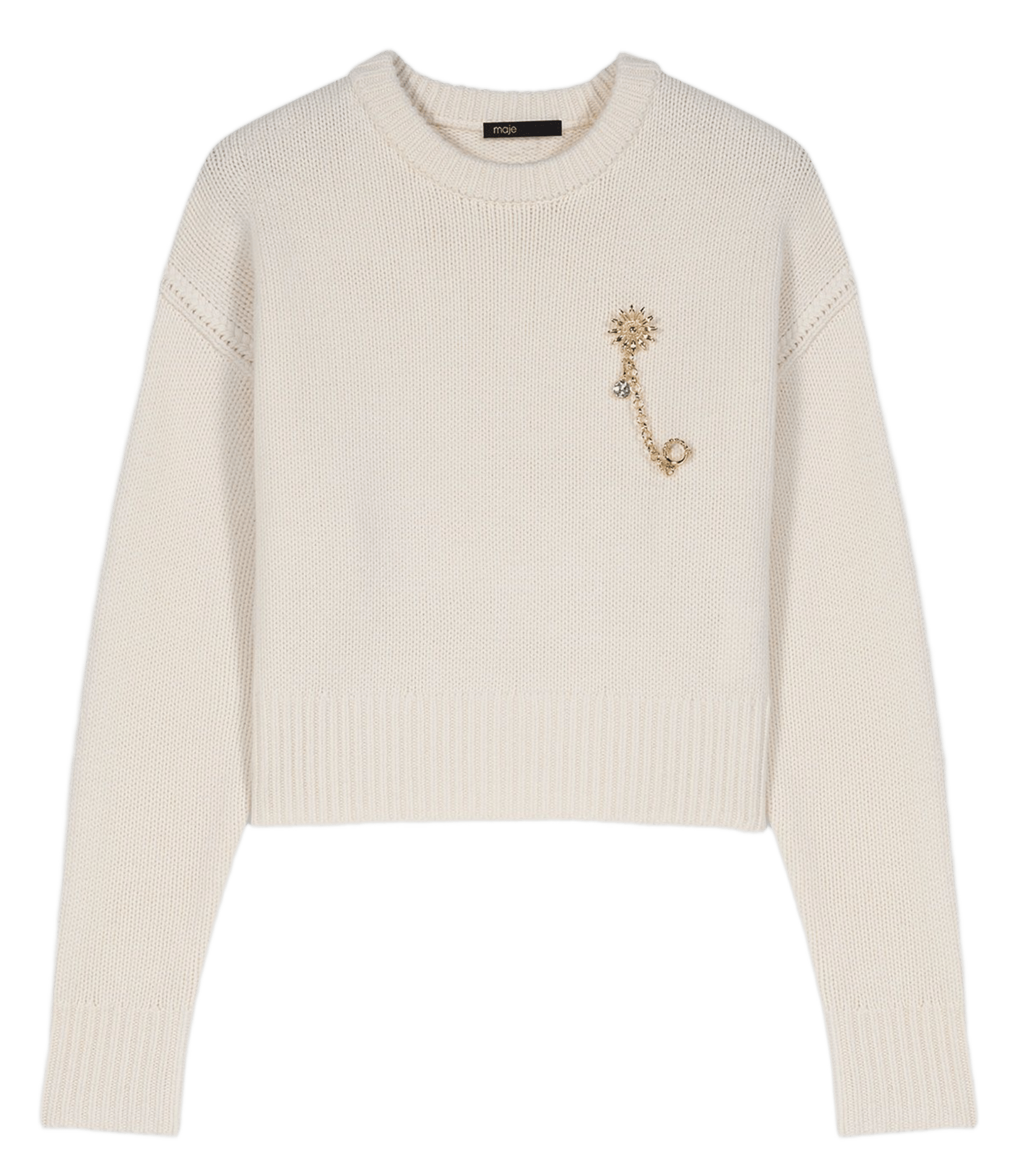 Pull ample à broche en laine et cachemire MAJE Beige