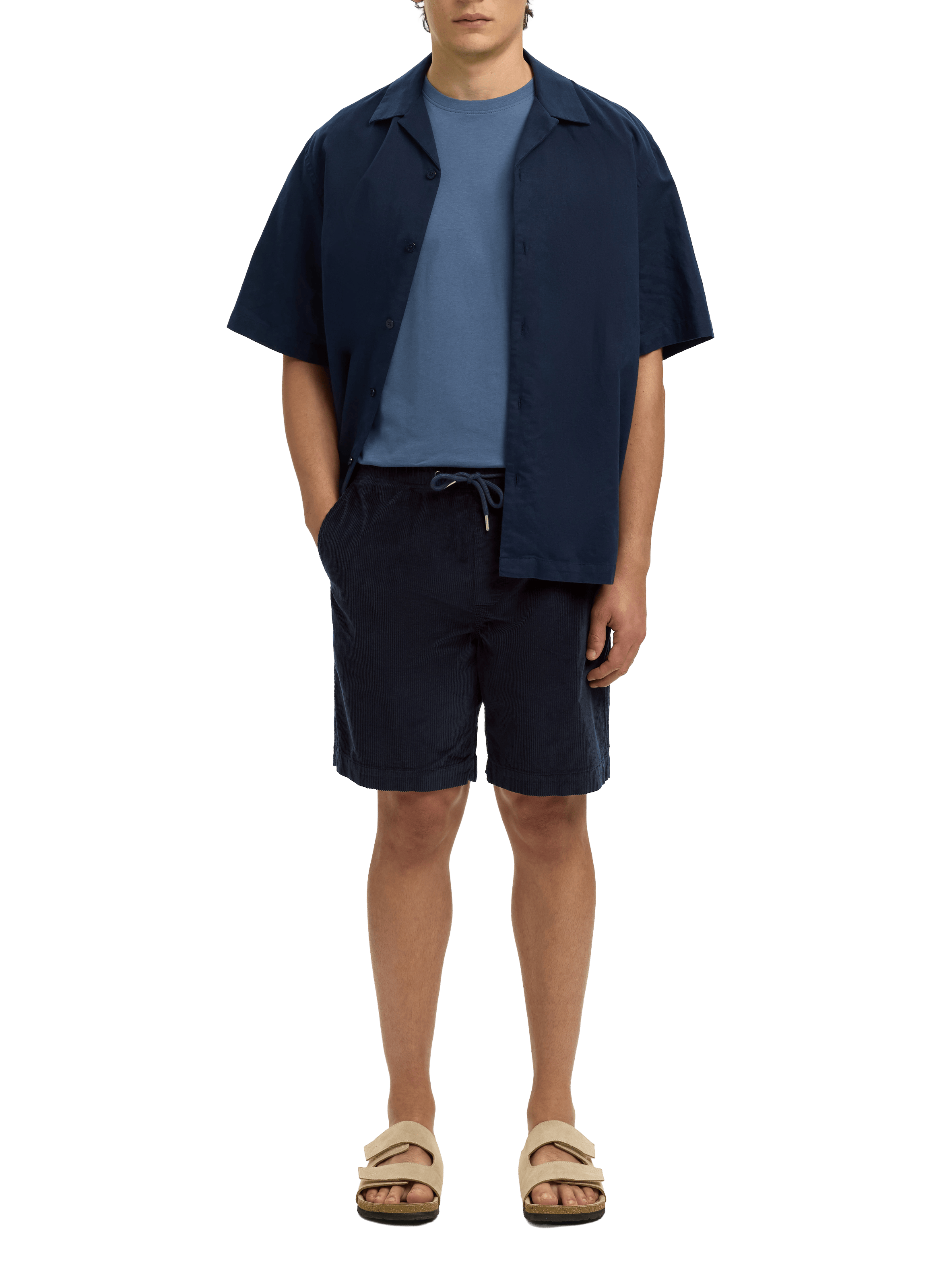 Short droit en coton mélangé SELECTED Bleu