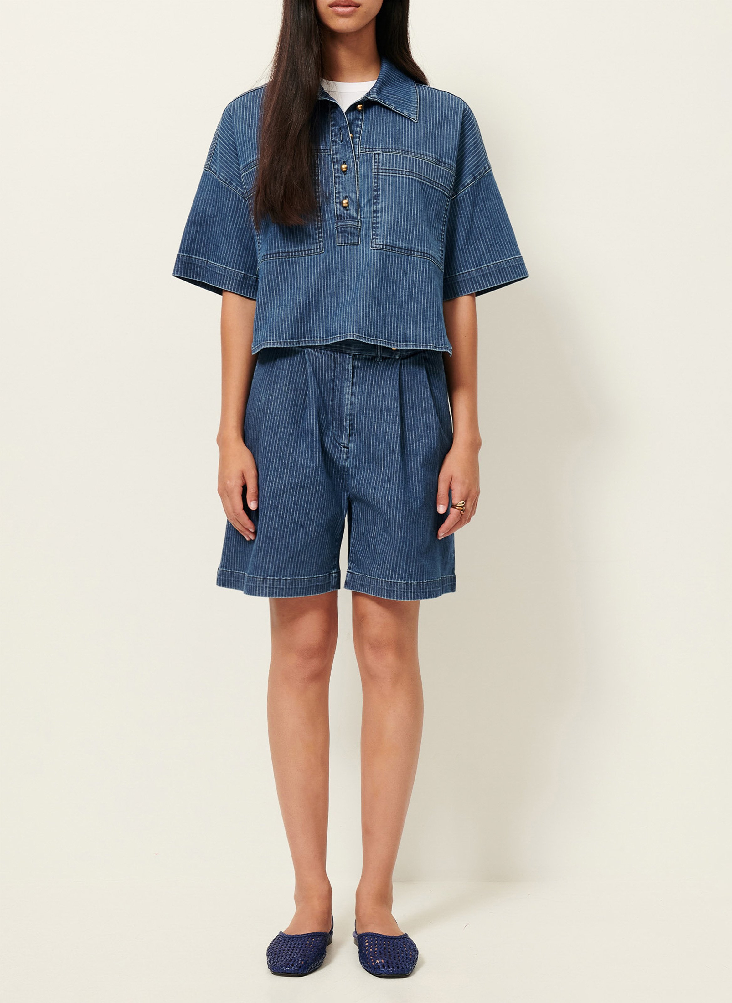 Polo ample manches courtes en denim brut newport SESSUN Bleu