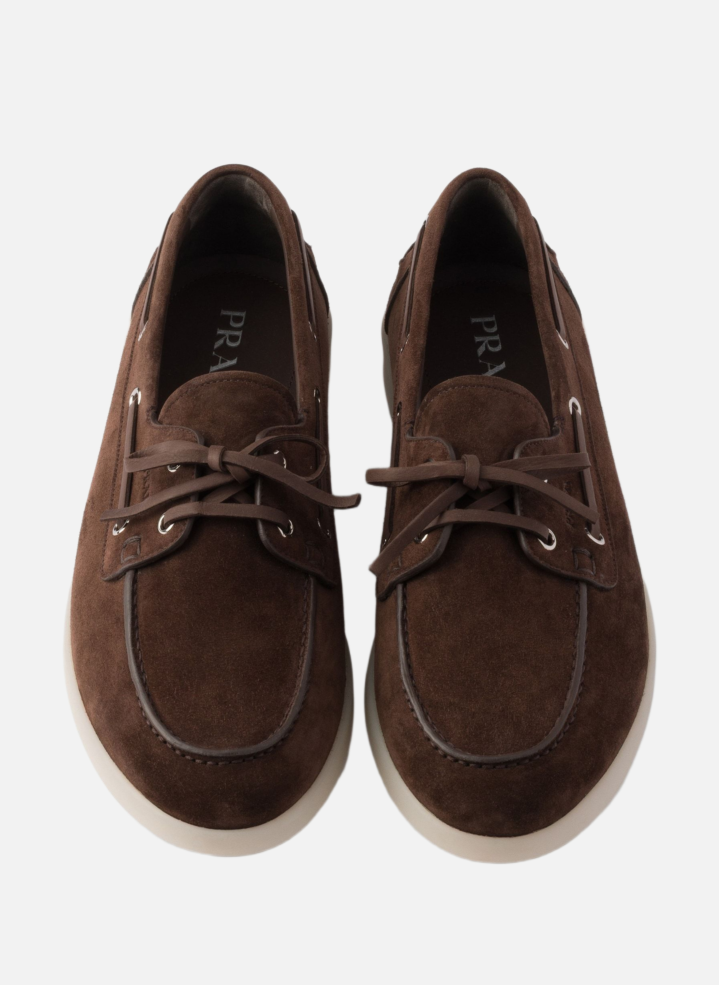 Souliers bateau en veau velours avec lacets PRADA Marron