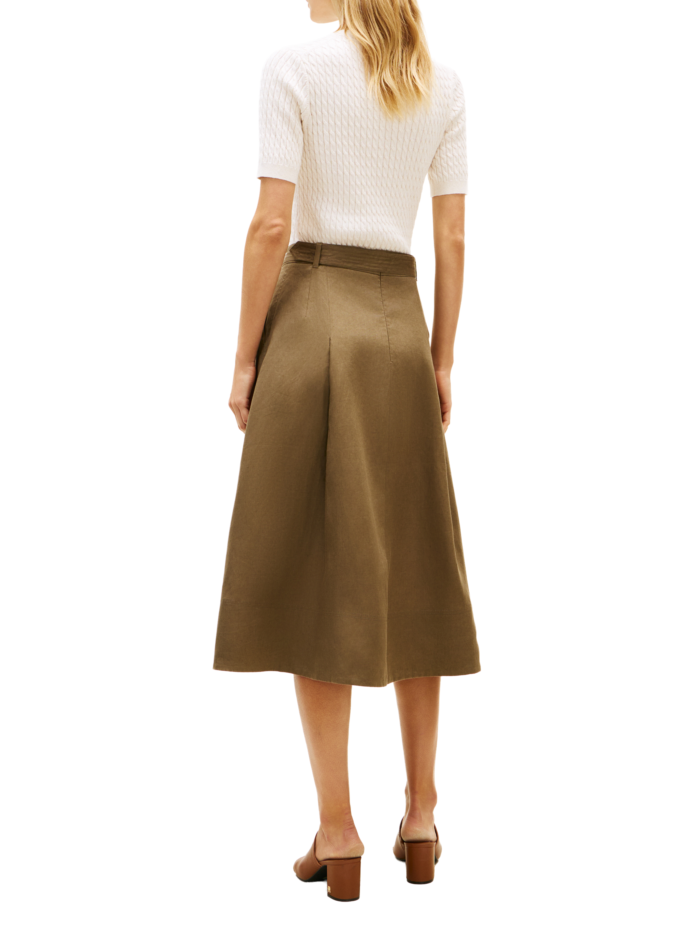 Jupe midi évasée en lin TOMMY HILFIGER Vert