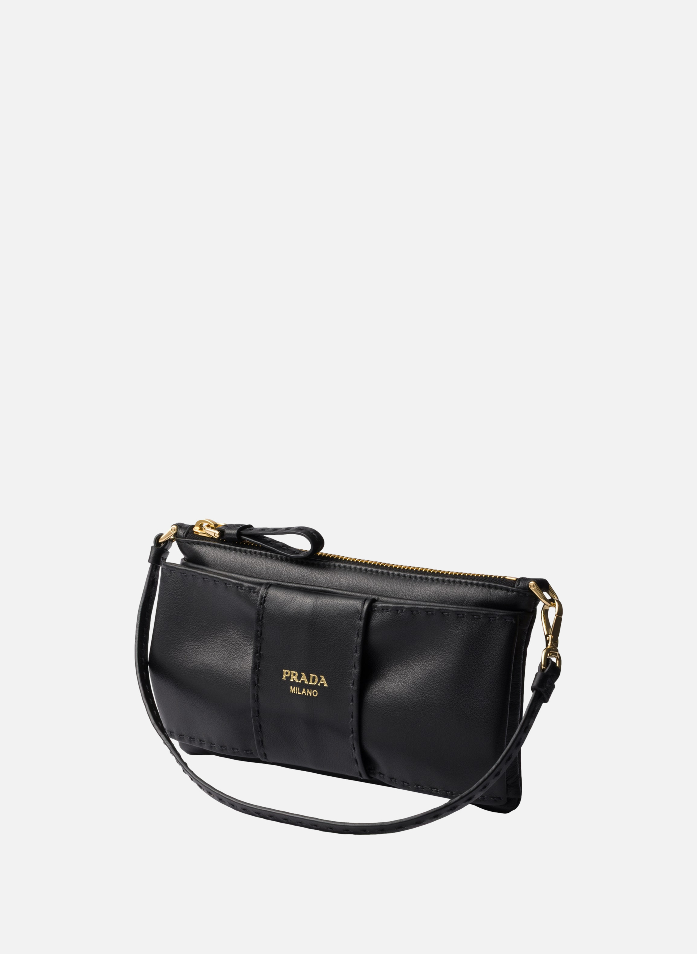 Pochette en cuir nappa avec fermeture à glissière PRADA Noir
