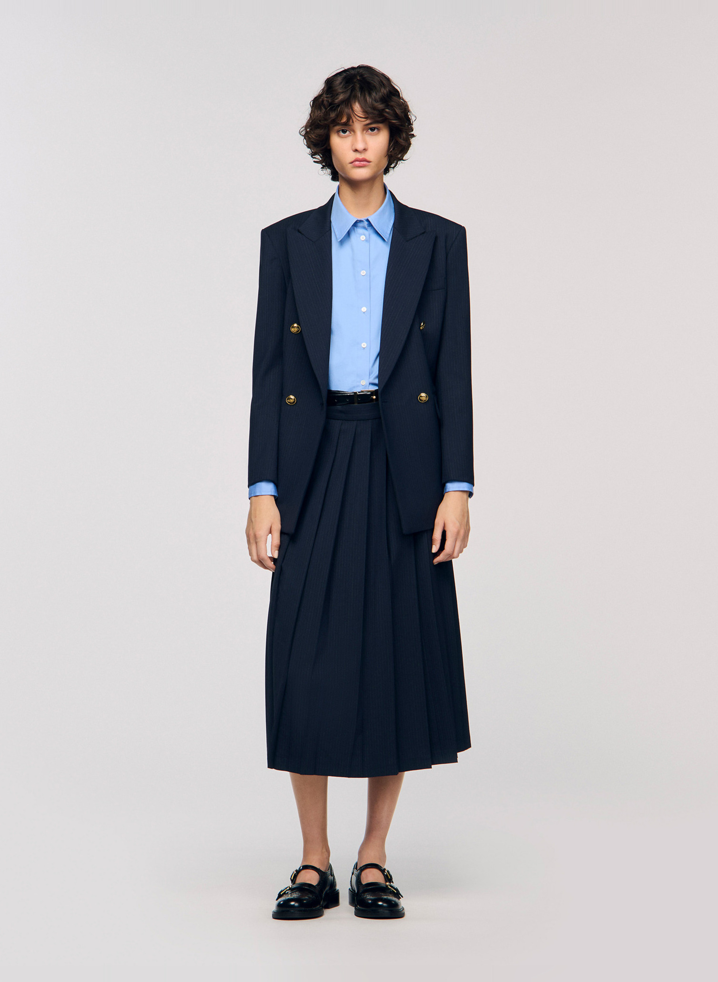 Jupe plissée évasée unie SANDRO Bleu