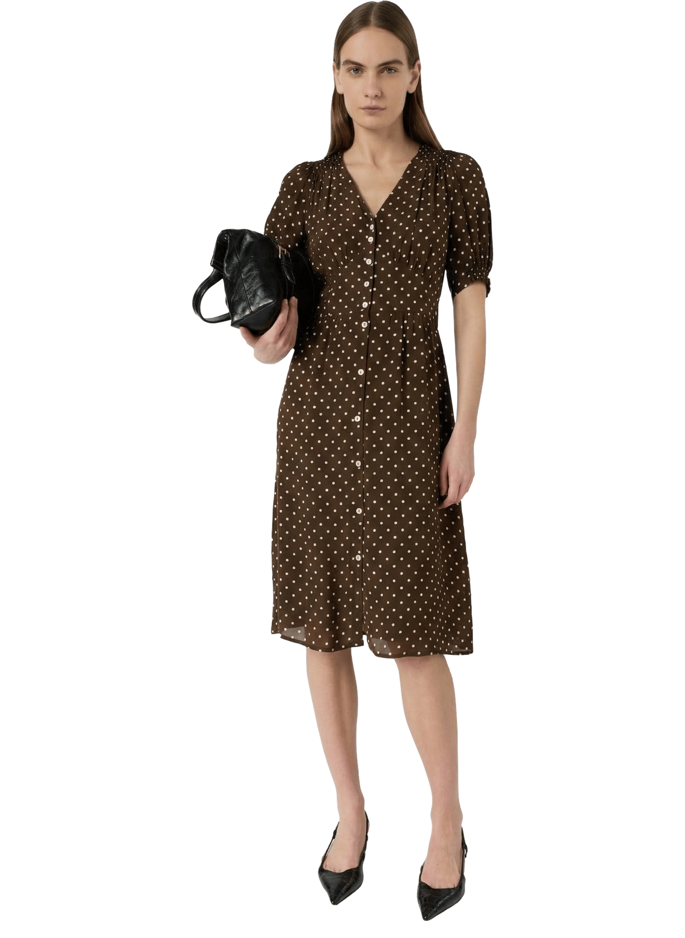 Robe cintrée à pois - rohya GERARD DAREL Marron
